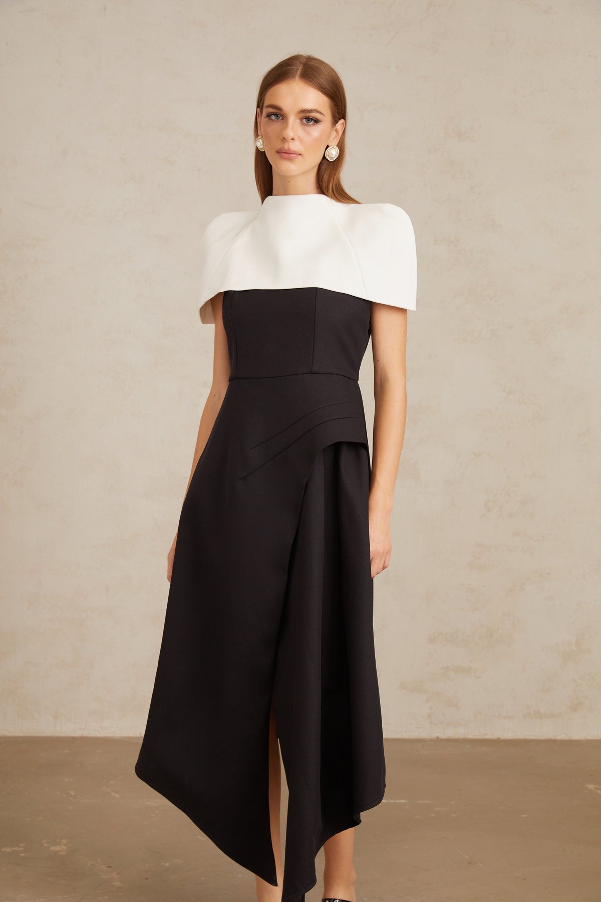 Fabienne Color Block Midi Dress with Shawl Detail (Final Sale-US Only)