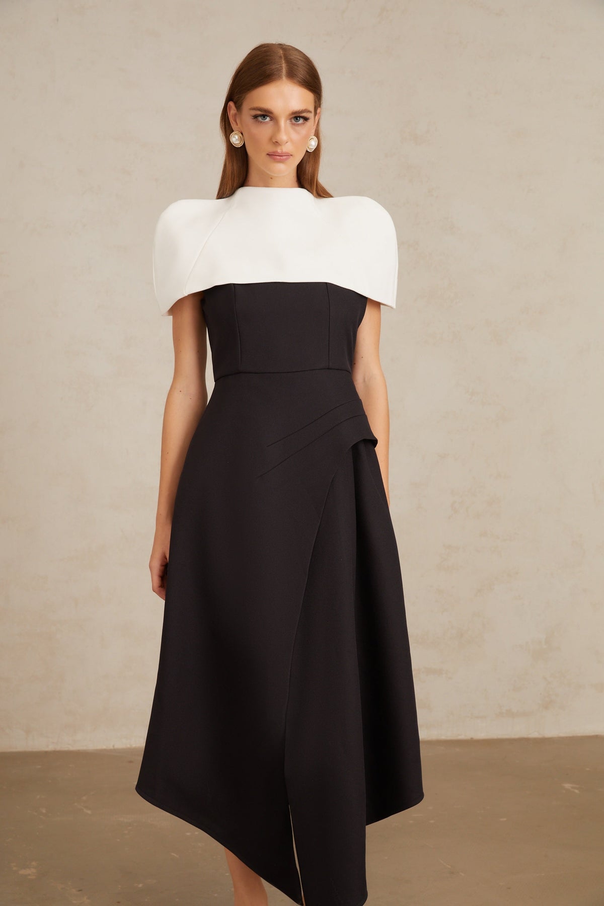 Fabienne Color Block Midi Dress with Shawl Detail (Final Sale-US Only)