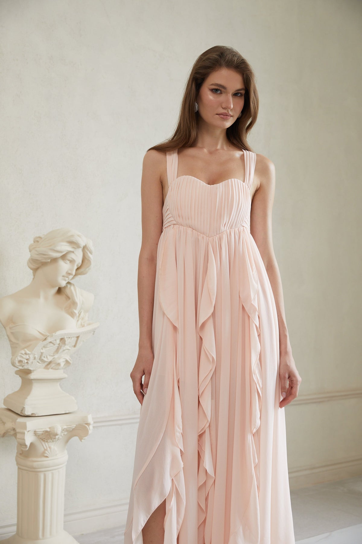 Eos Pink Ruffled Chiffon Maxi Dress