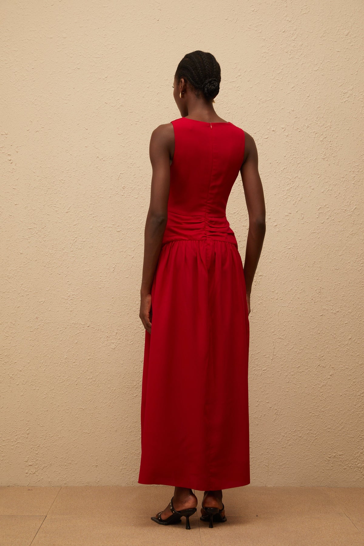 Kleopatra Red Keyhole Detail Ruched Midi Dress