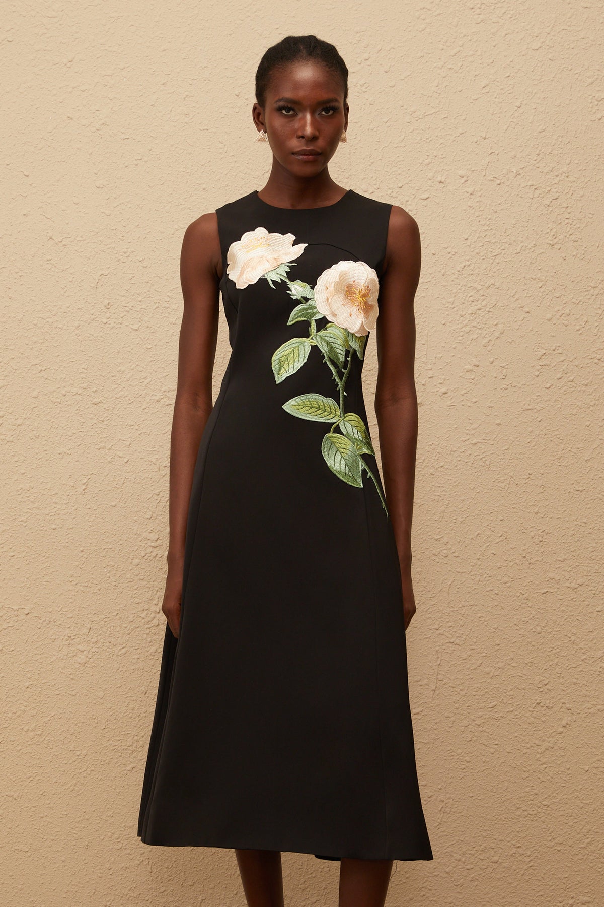 Mackenzie Black Floral Embroidered Midi Dress (Final Sale-US Only)