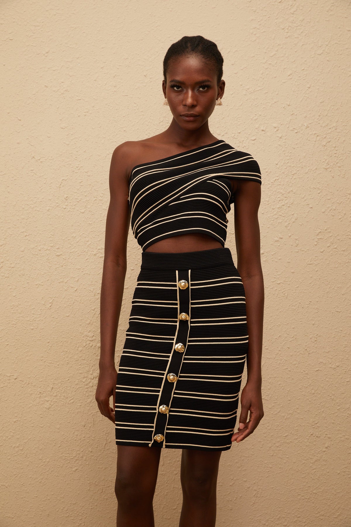 Faustine Black Striped Knit Top & Skirt Set (Final Sale)