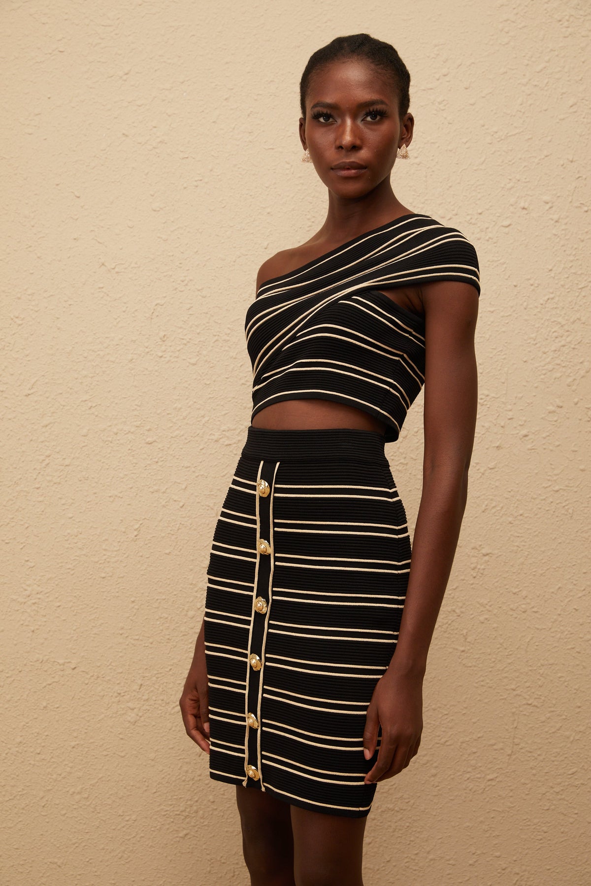Faustine Black Striped Knit Top & Skirt Set (Final Sale)