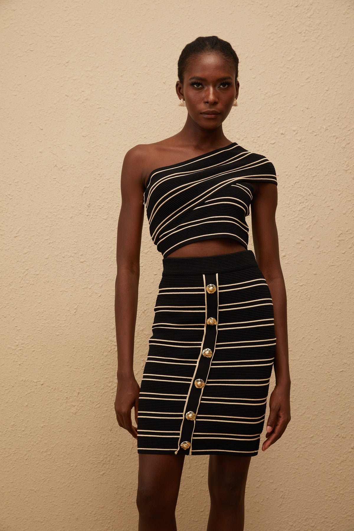 Faustine Black Striped Knit Top & Skirt Set (Final Sale)