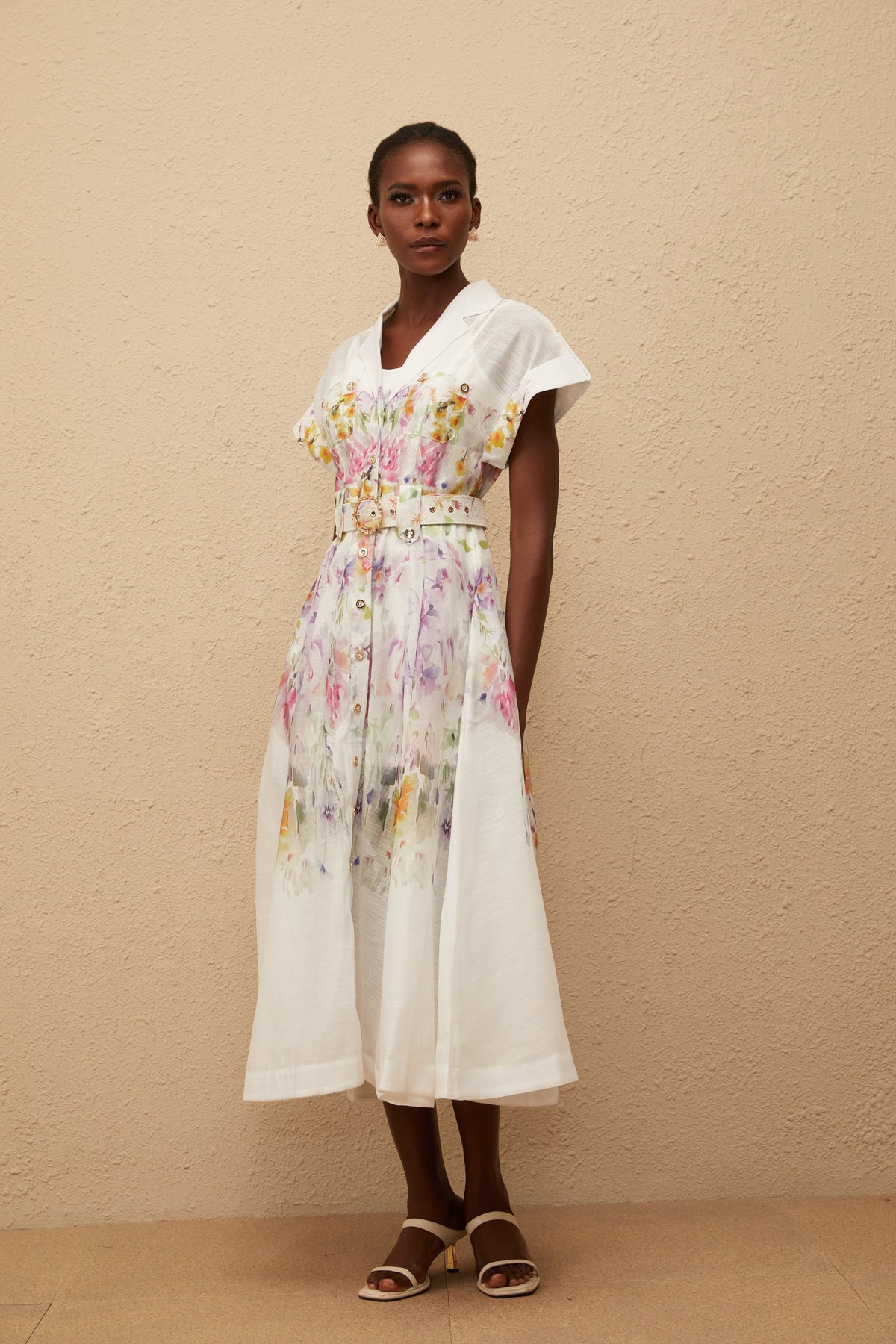 Françoise White Floral Print Midi Dress