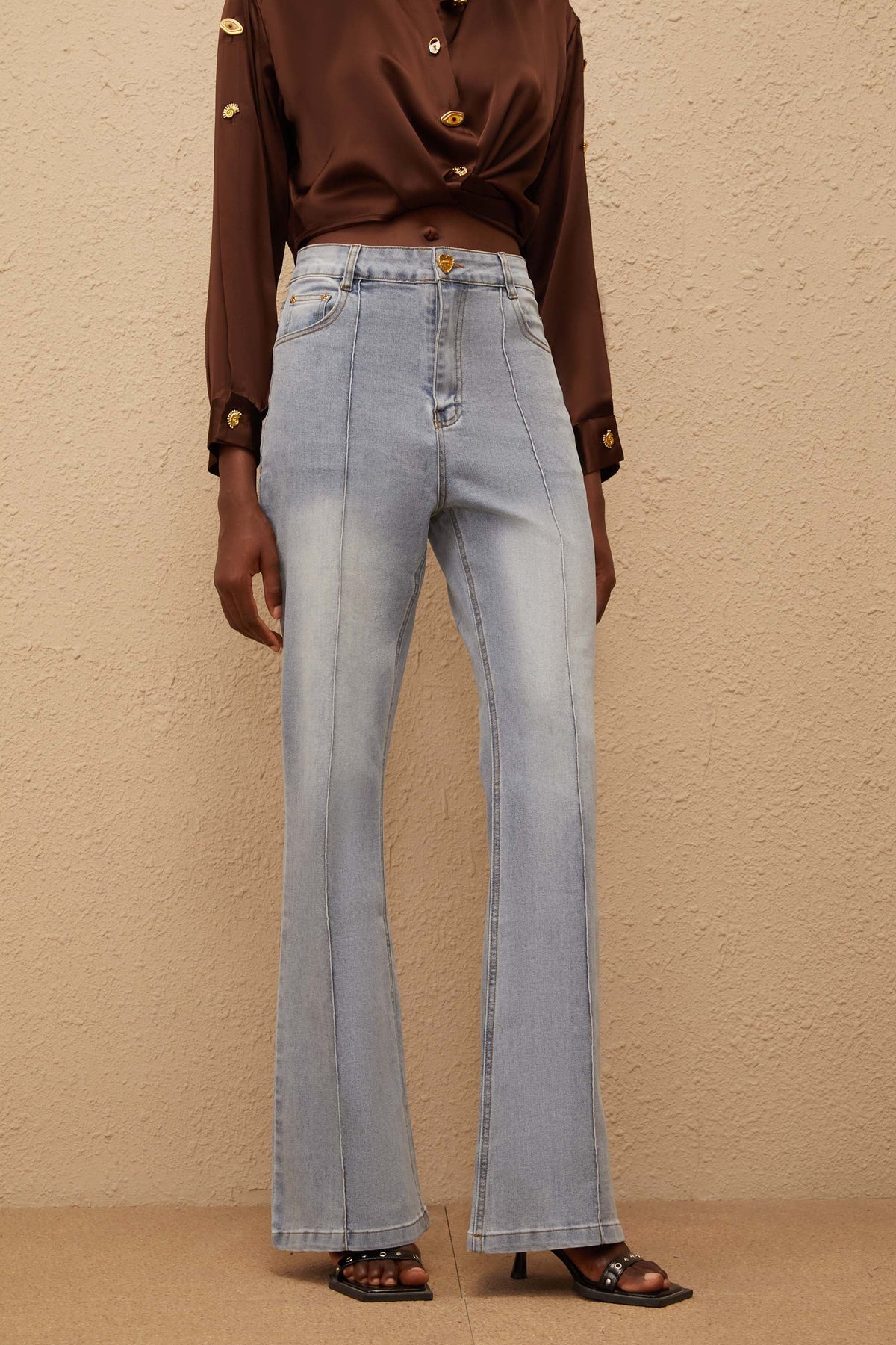 Emmanuelle Light Blue Faded Flared Jeans