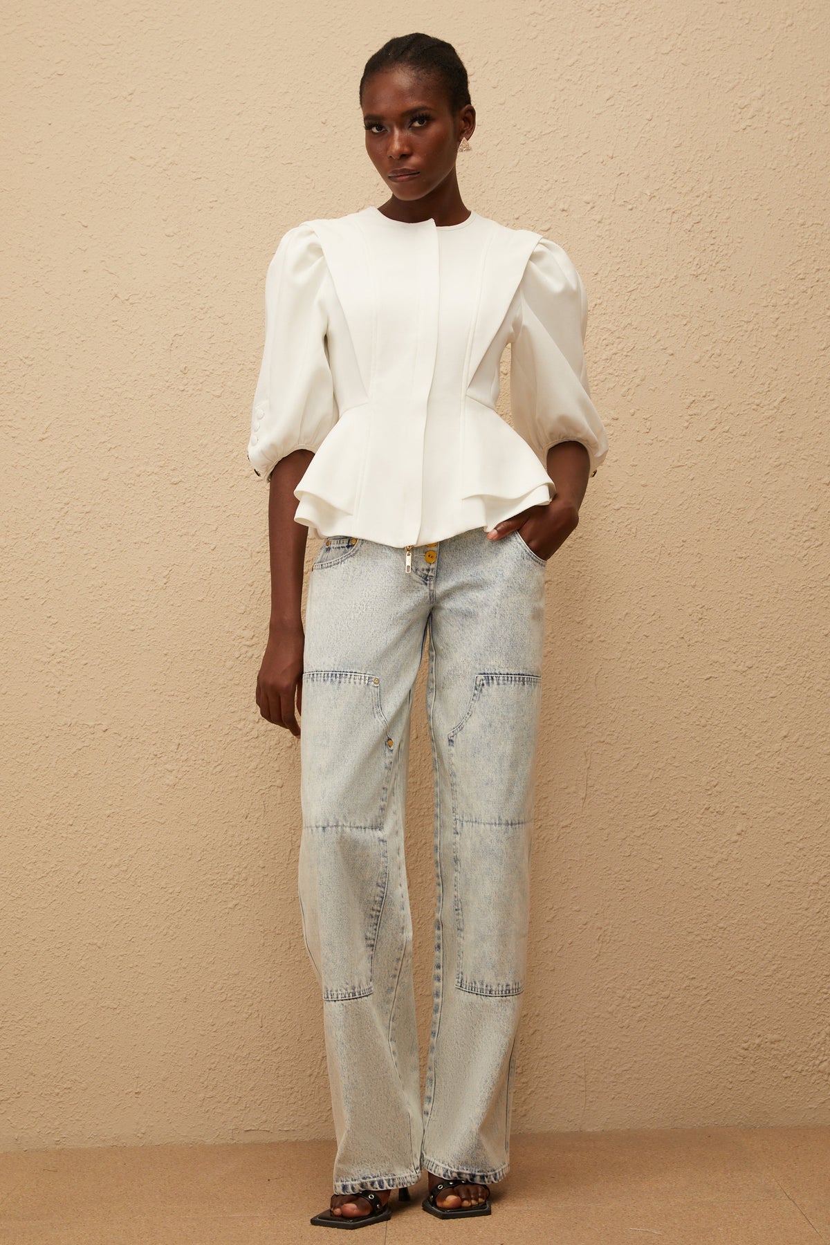 Gwenaëlle White Peplum Waist Blouse