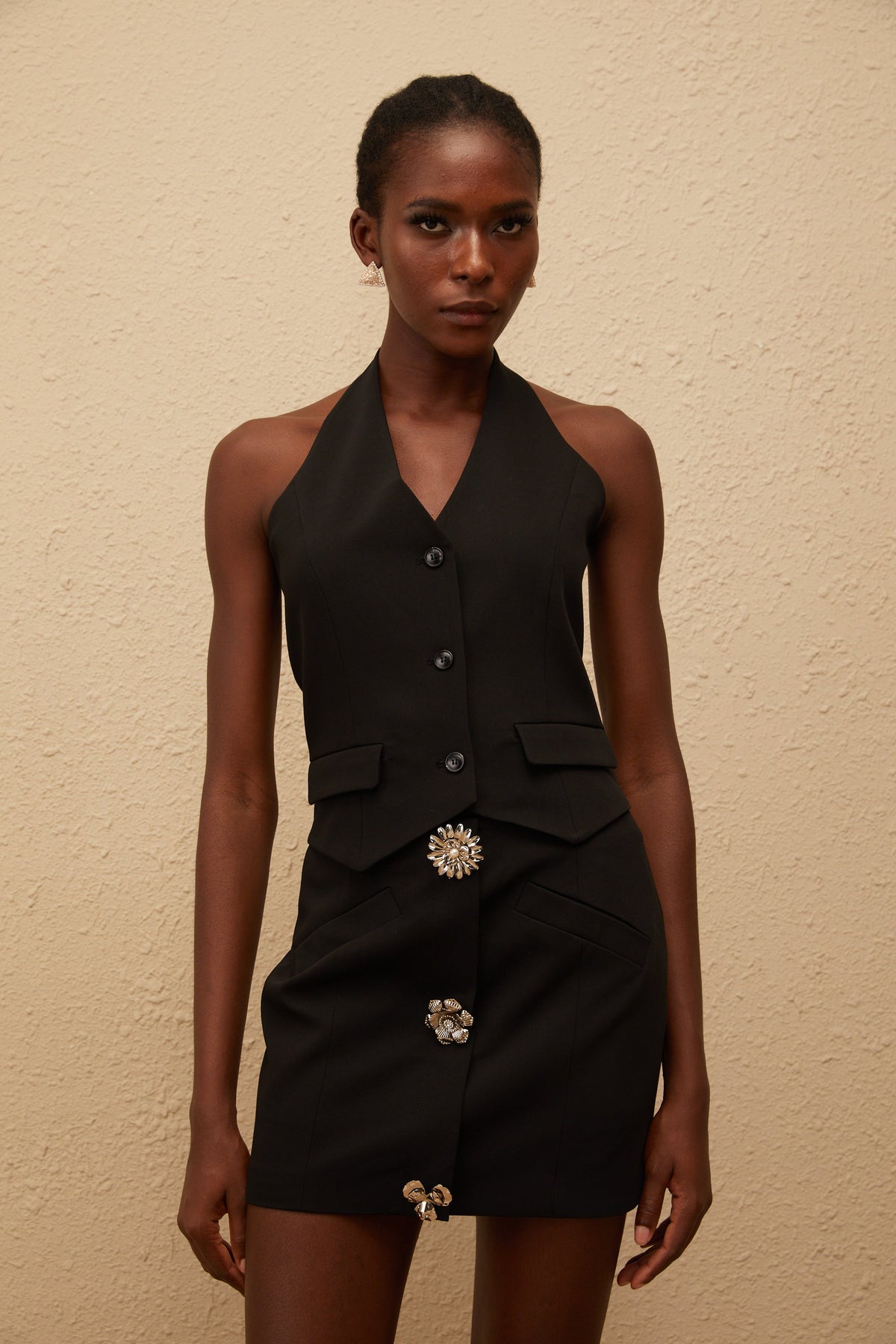 Marina Black Floral Appliqué Skirt