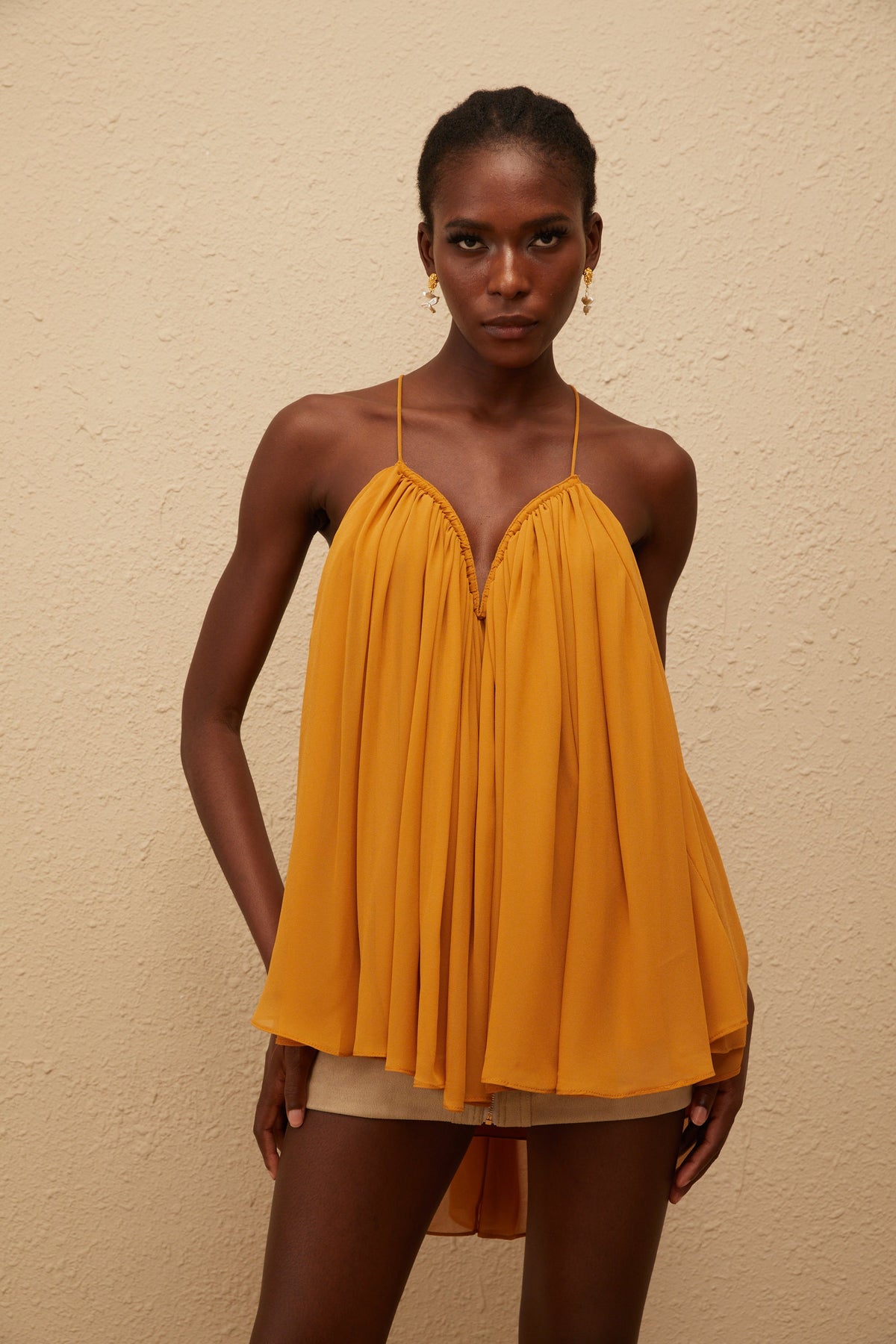 Nemesis Ginger Pleated Chiffon Top