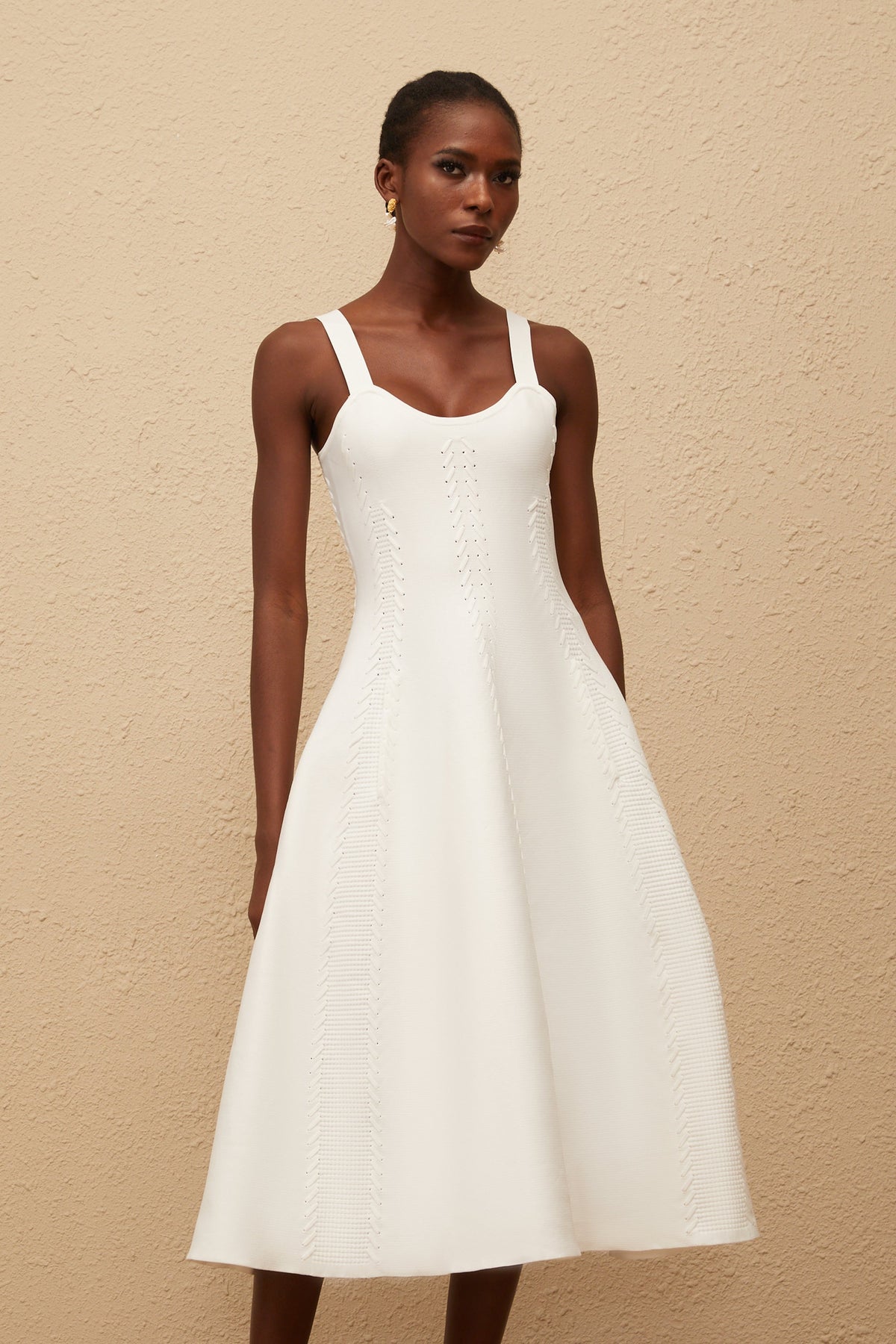 Nadège White Braided Knit Midi Dress