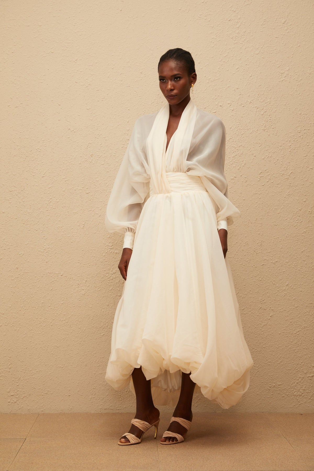 Riley Cream White Draped Tulle Maxi Dress