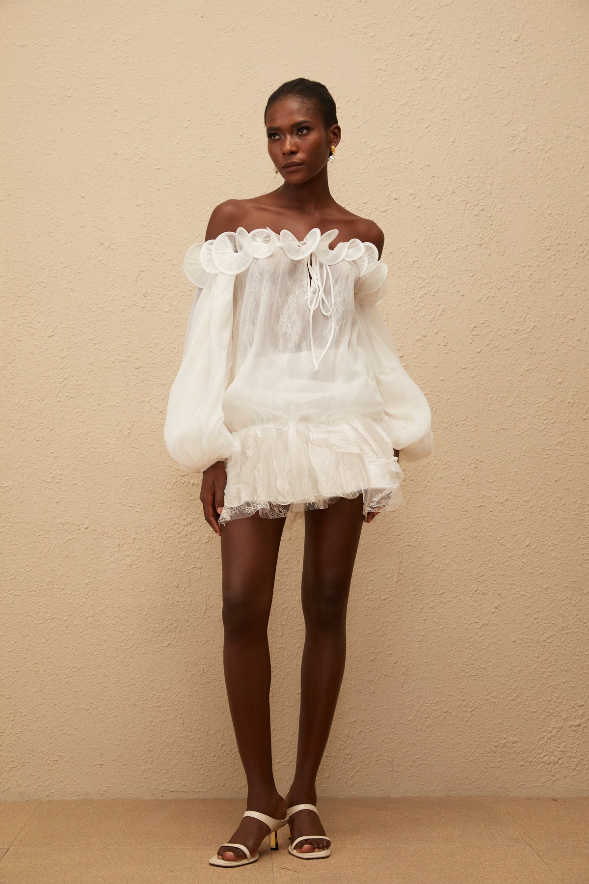 Elise White Crinkled Floral Appliqué Mini Dress (Final Sale-US Only)