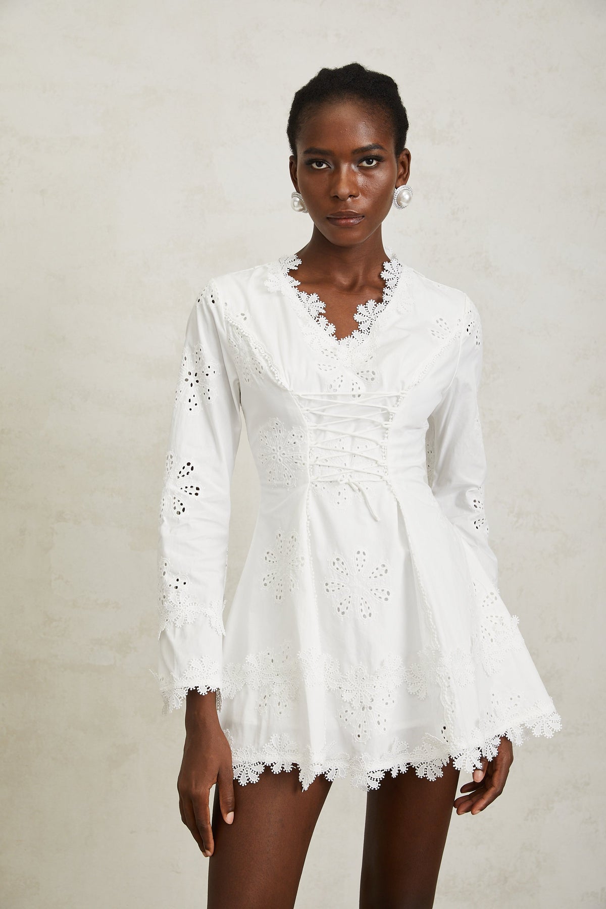 Nevaeh White Floral Embroidered Mini Dress