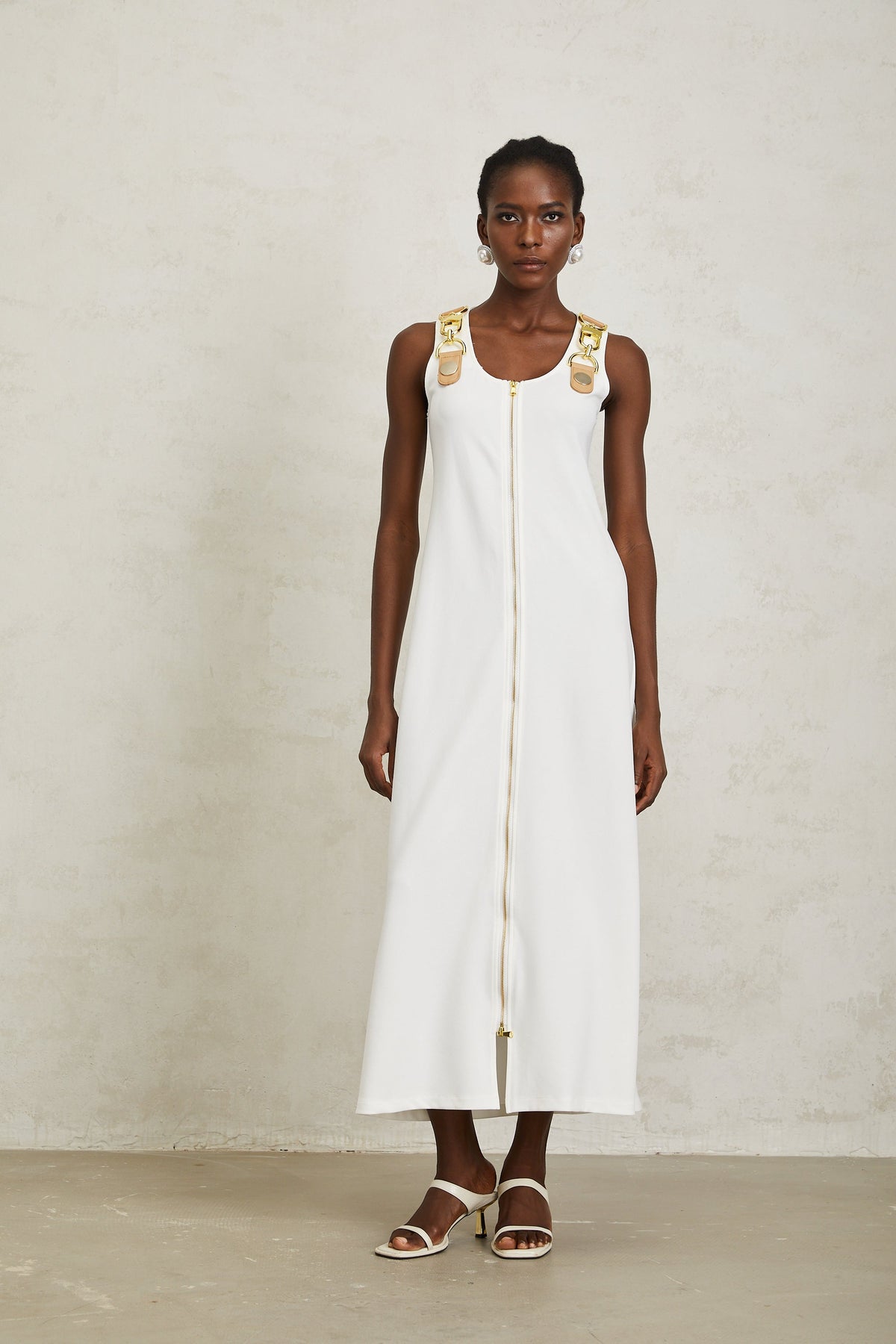 Yvette White Chain Link Detail Midi Dress