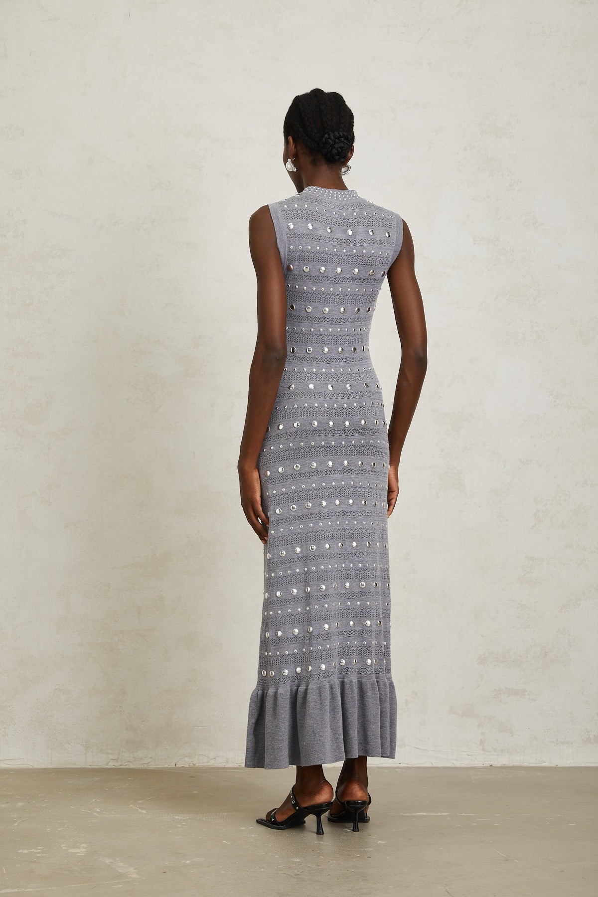 Chloé Grey Studded Crochet Knit Maxi Dress - gray