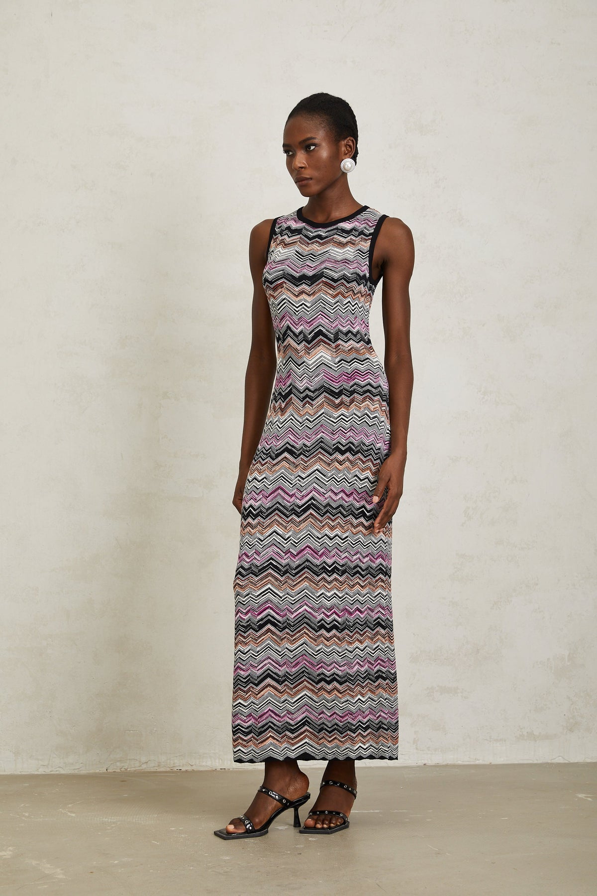 Manon Purple Zigzag Woven Knit Maxi Dress