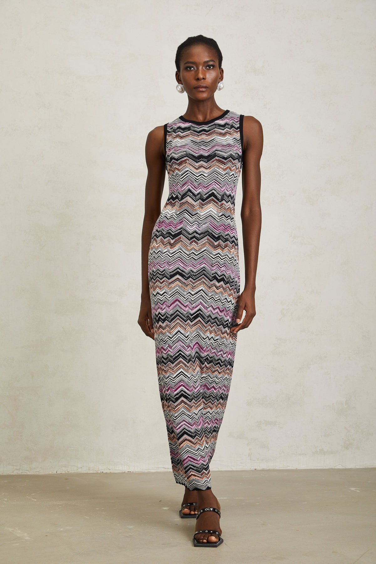 Manon Purple Zigzag Woven Knit Maxi Dress