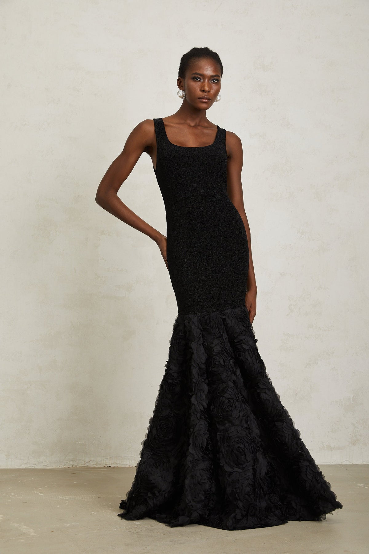 Gemma Black 3D Petal Panel Mermaid Maxi Dress (Final Sale-US Only)
