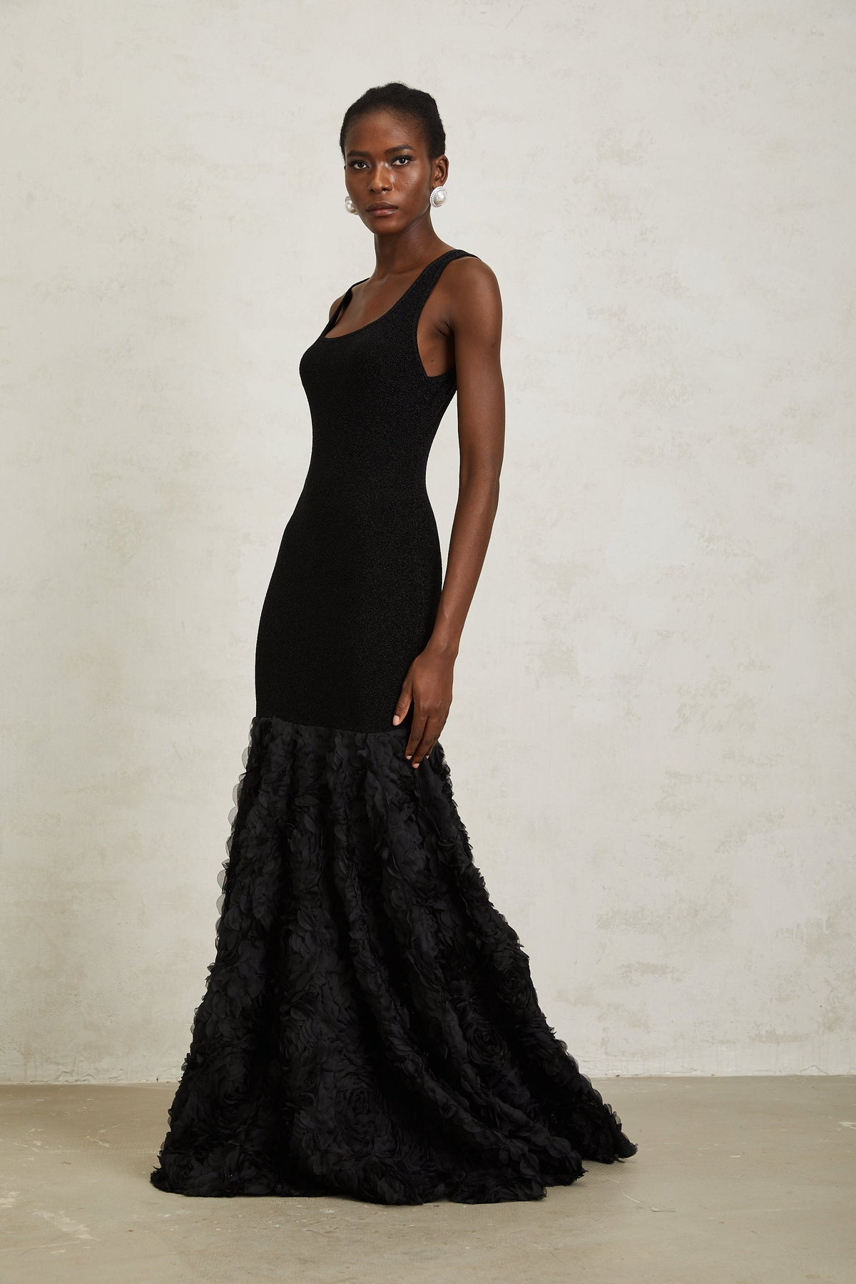 Gemma Black 3D Petal Panel Mermaid Maxi Dress (Final Sale-US Only)