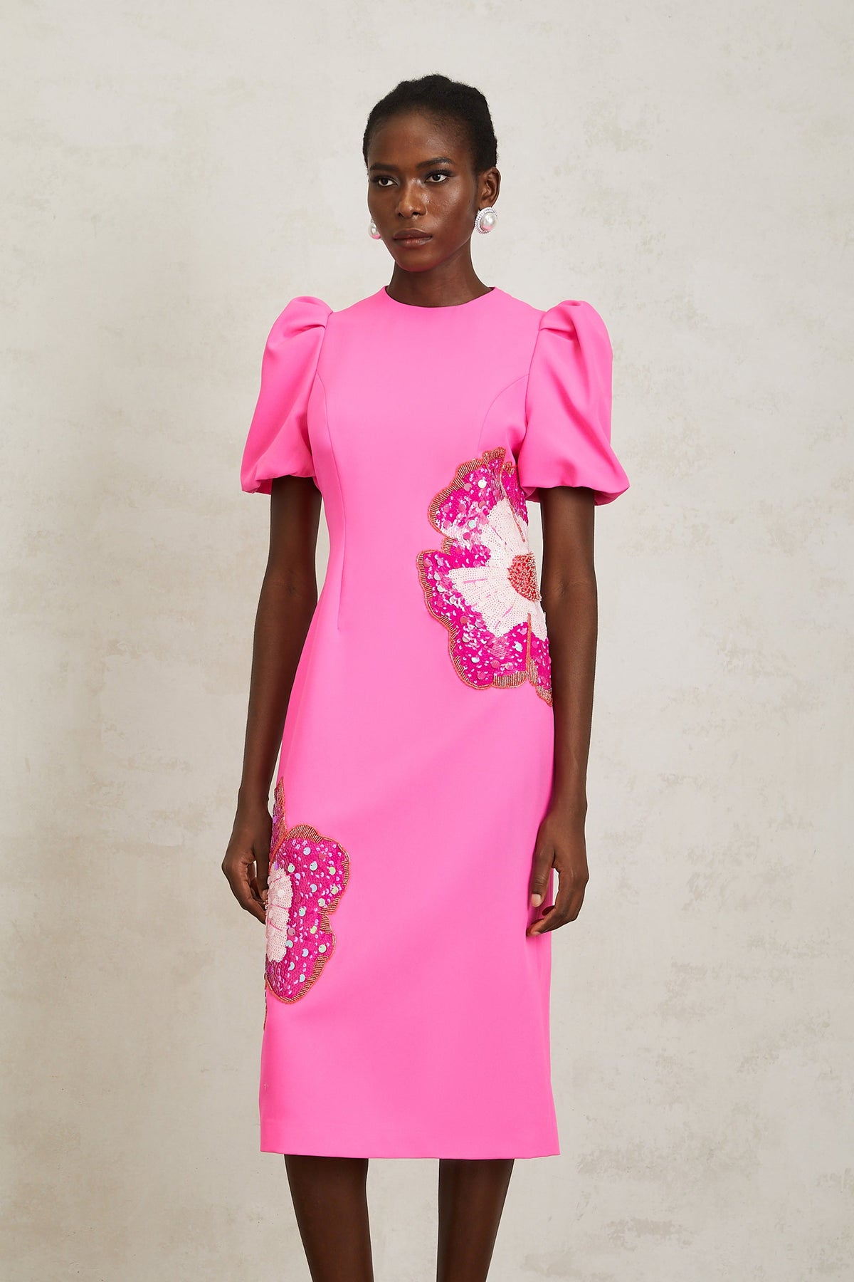 Ángela Pink Embellished Floral Midi Dress (Final Sale-US Only)