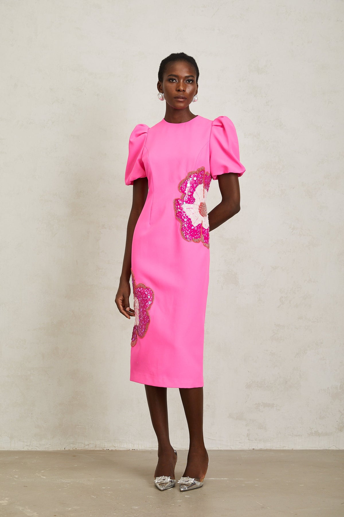 Ángela Pink Embellished Floral Midi Dress (Final Sale)