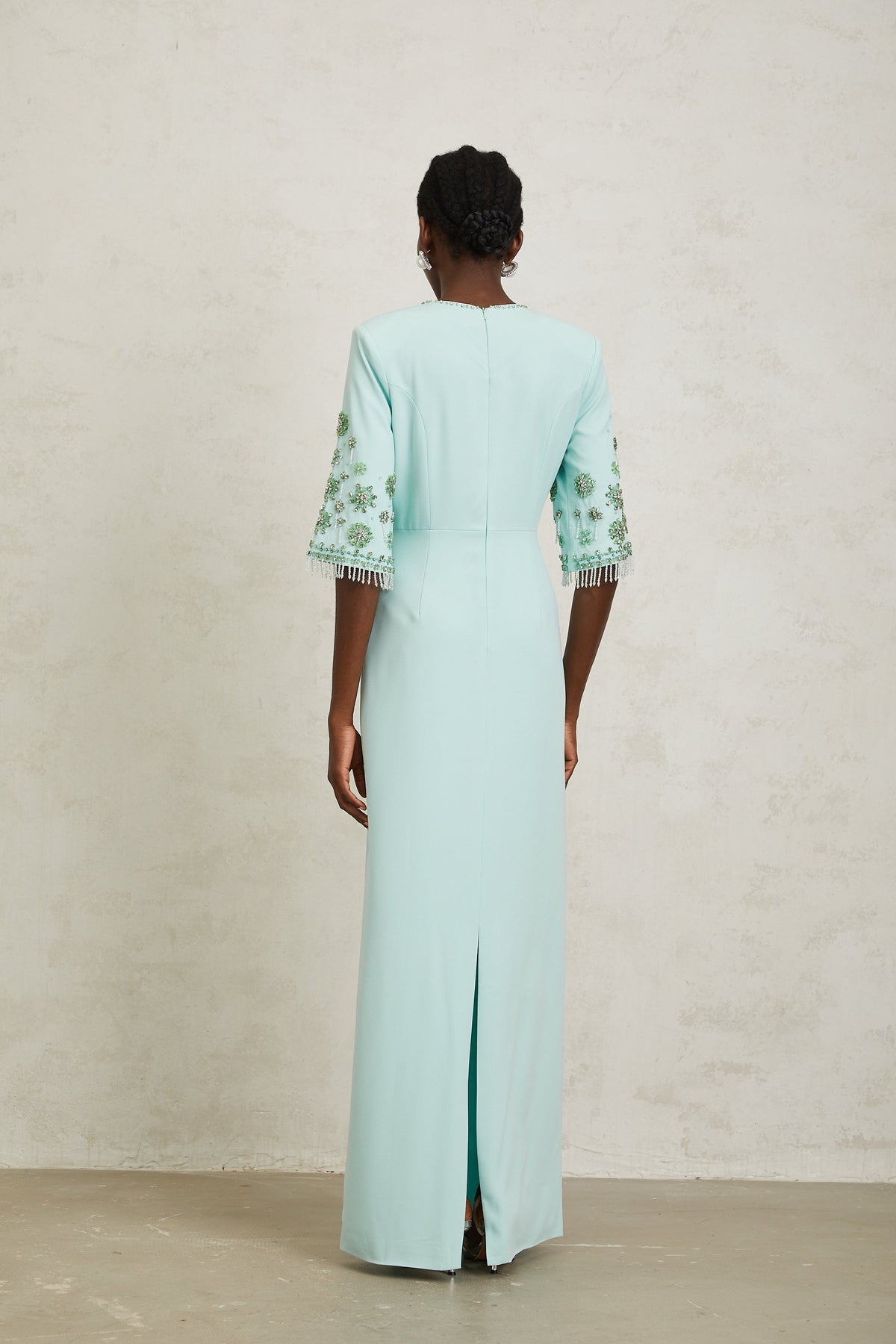 Manuela Mint Green Crystal Embellished Maxi Dress - green