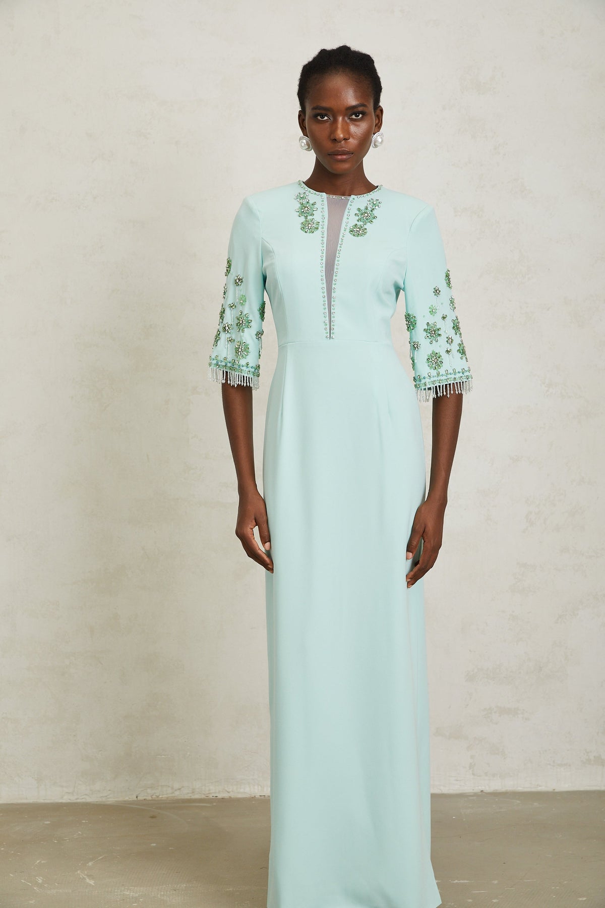 Manuela Mint Green Crystal Embellished Maxi Dress