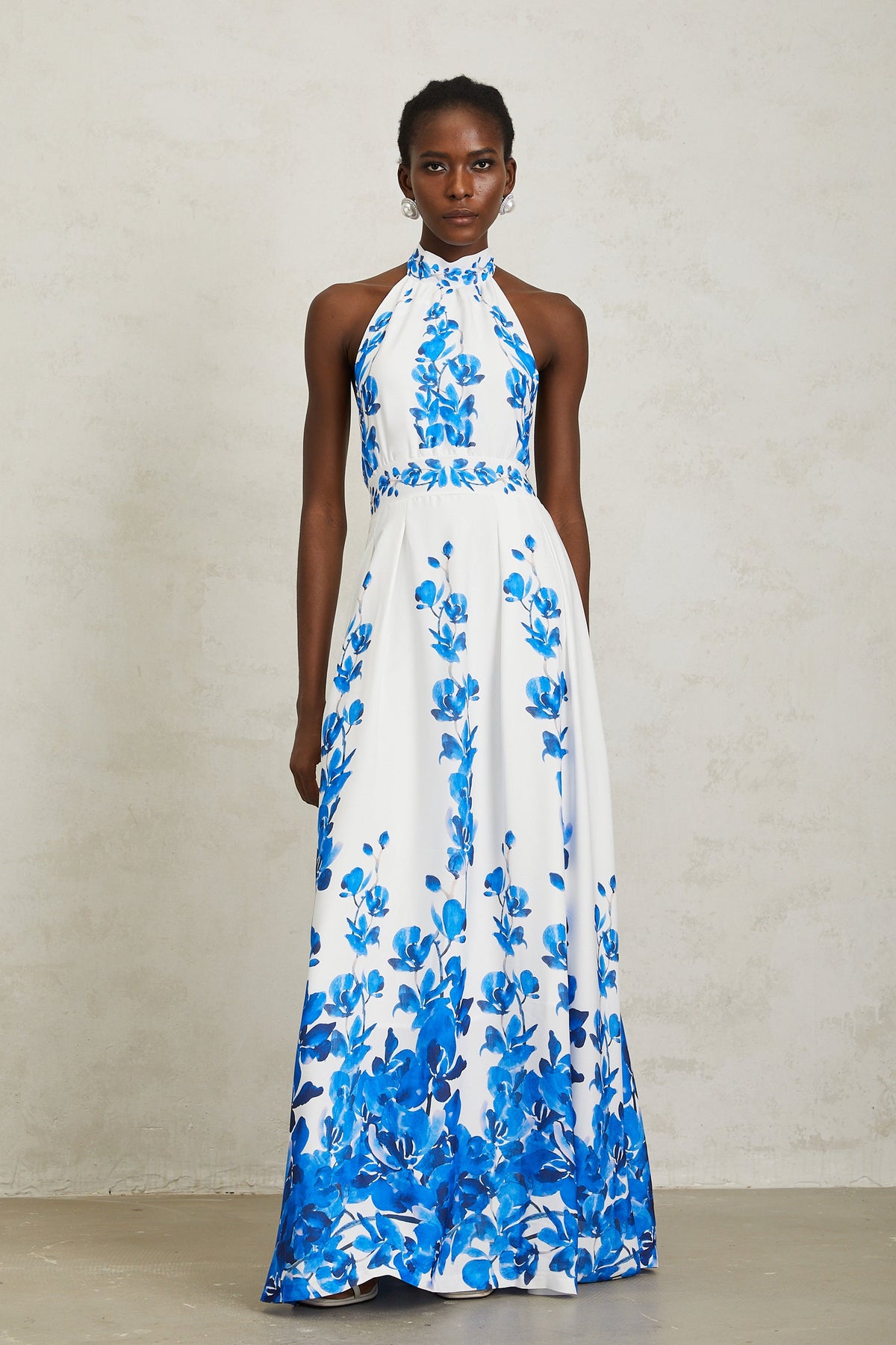 Lorena Blue Halterneck Floral Print Maxi Dress (Final Sale-US Only)