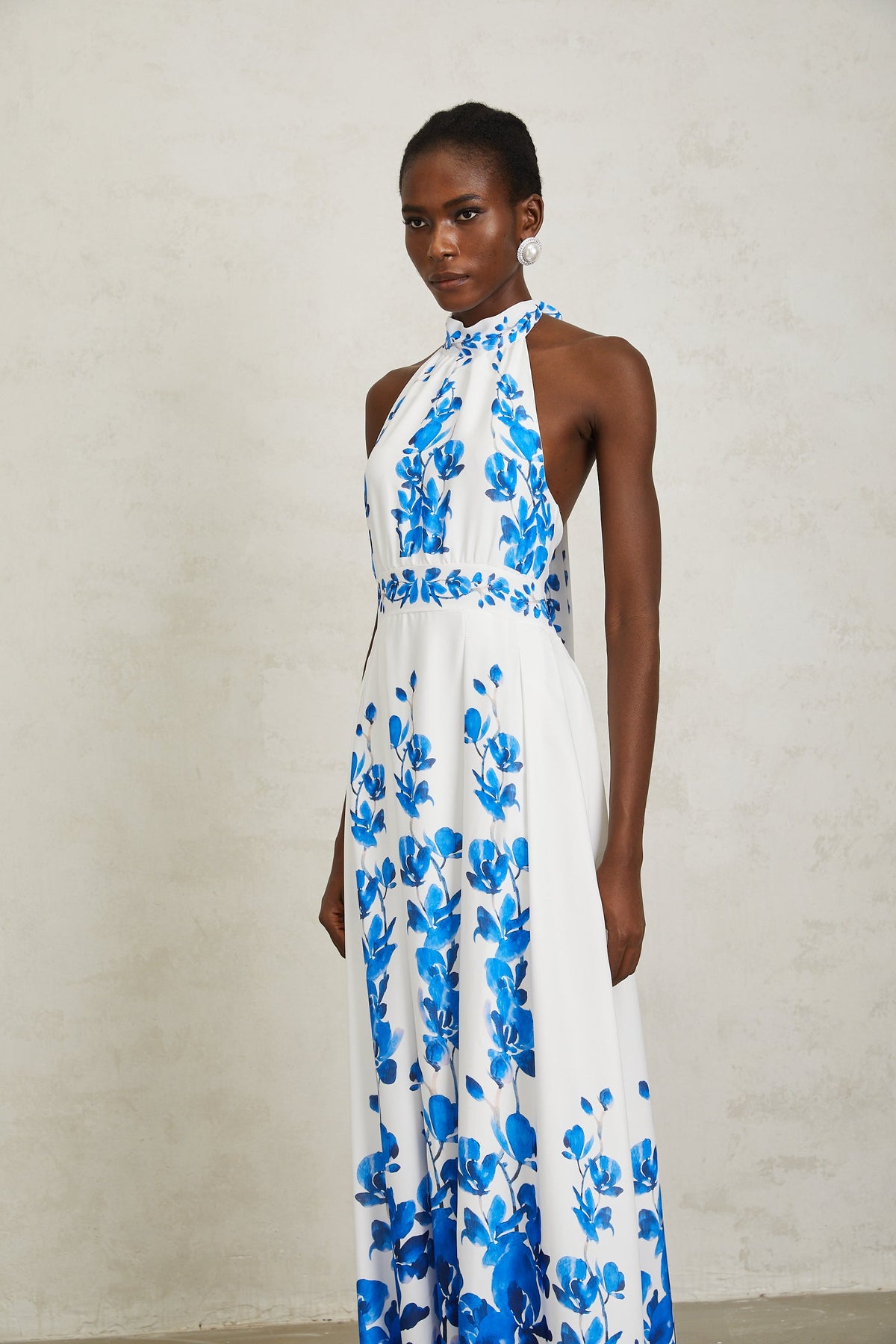 Lorena Blue Halterneck Floral Print Maxi Dress (Final Sale-US Only)