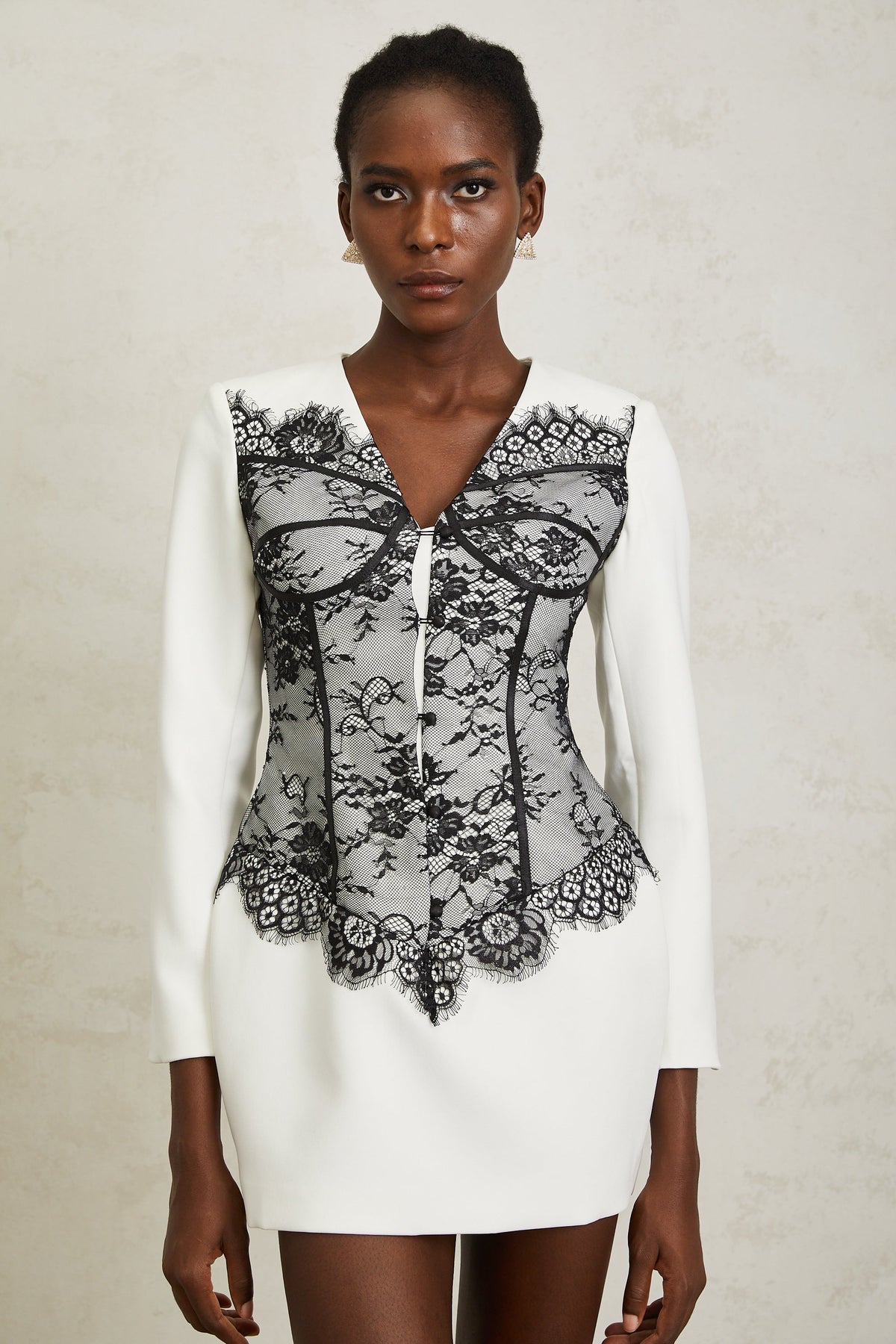 Ivana White Floral Lace Panel Mini Dress