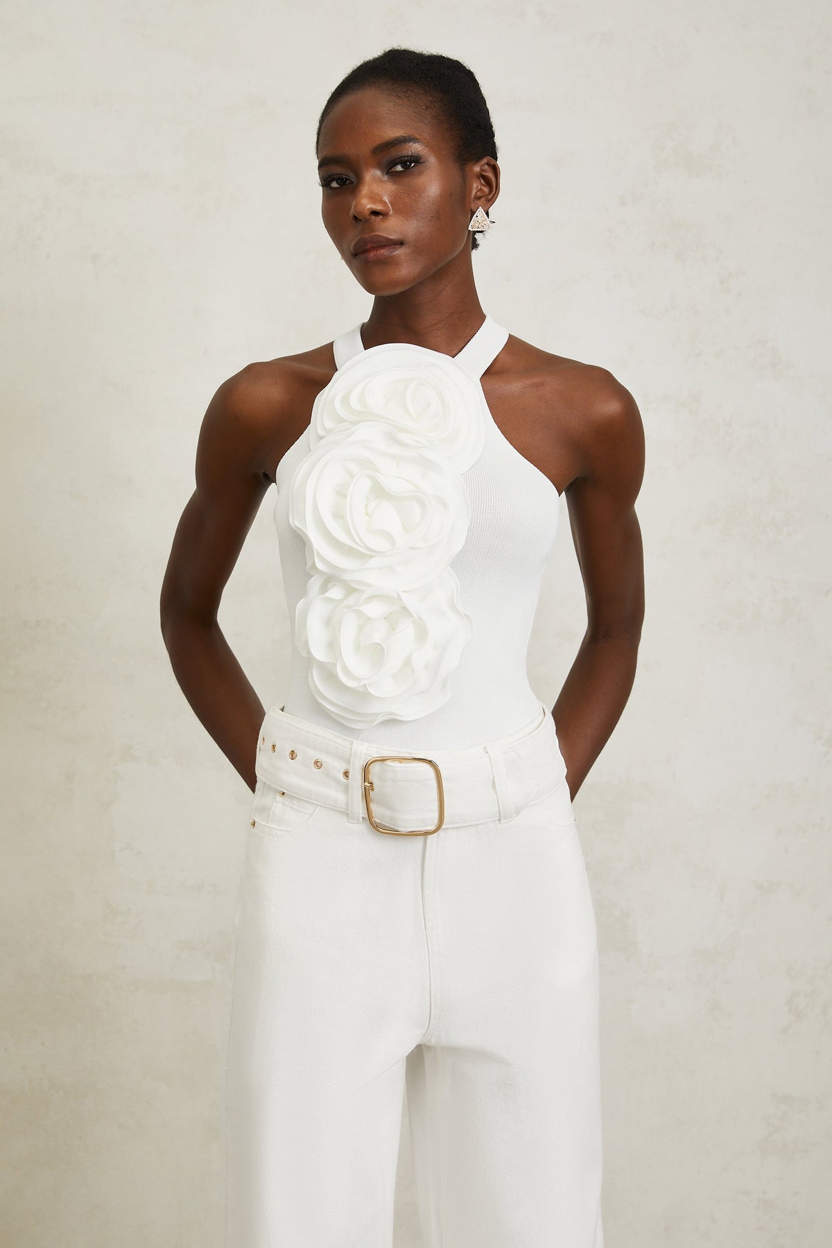 Nolwenn White 3D Petal Knit Top