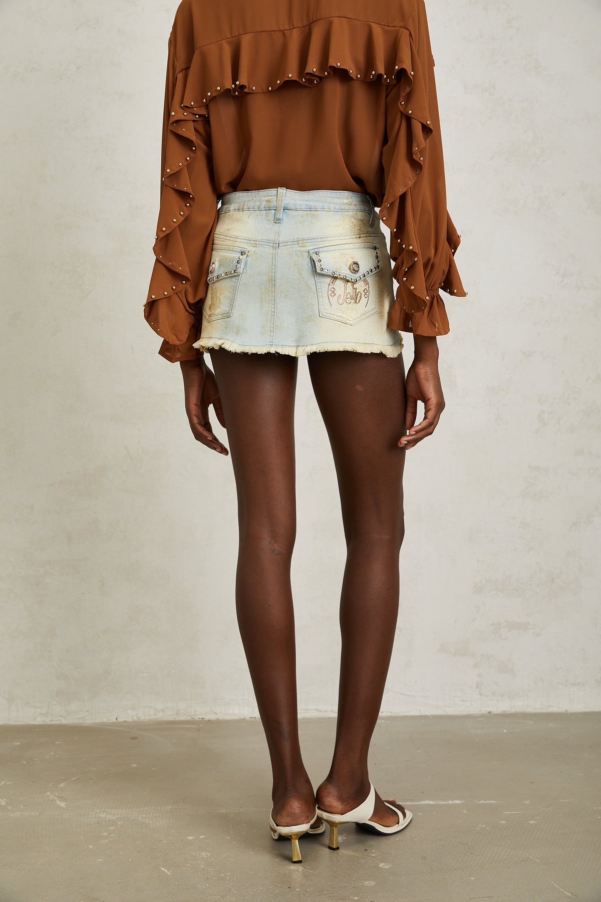 Helena Blue Studded Glittered Denim Mini Skirt