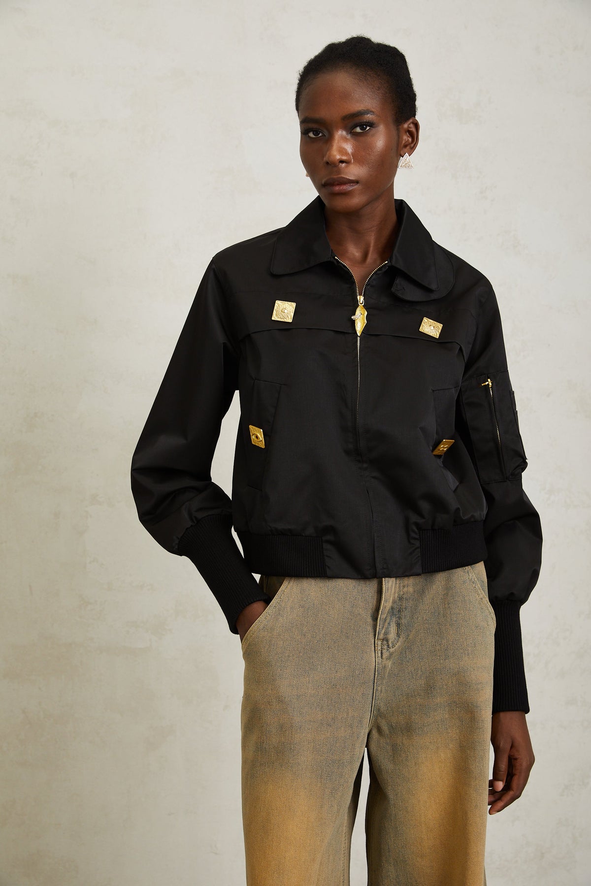Nanette Black Zip Up Bomber Jacket