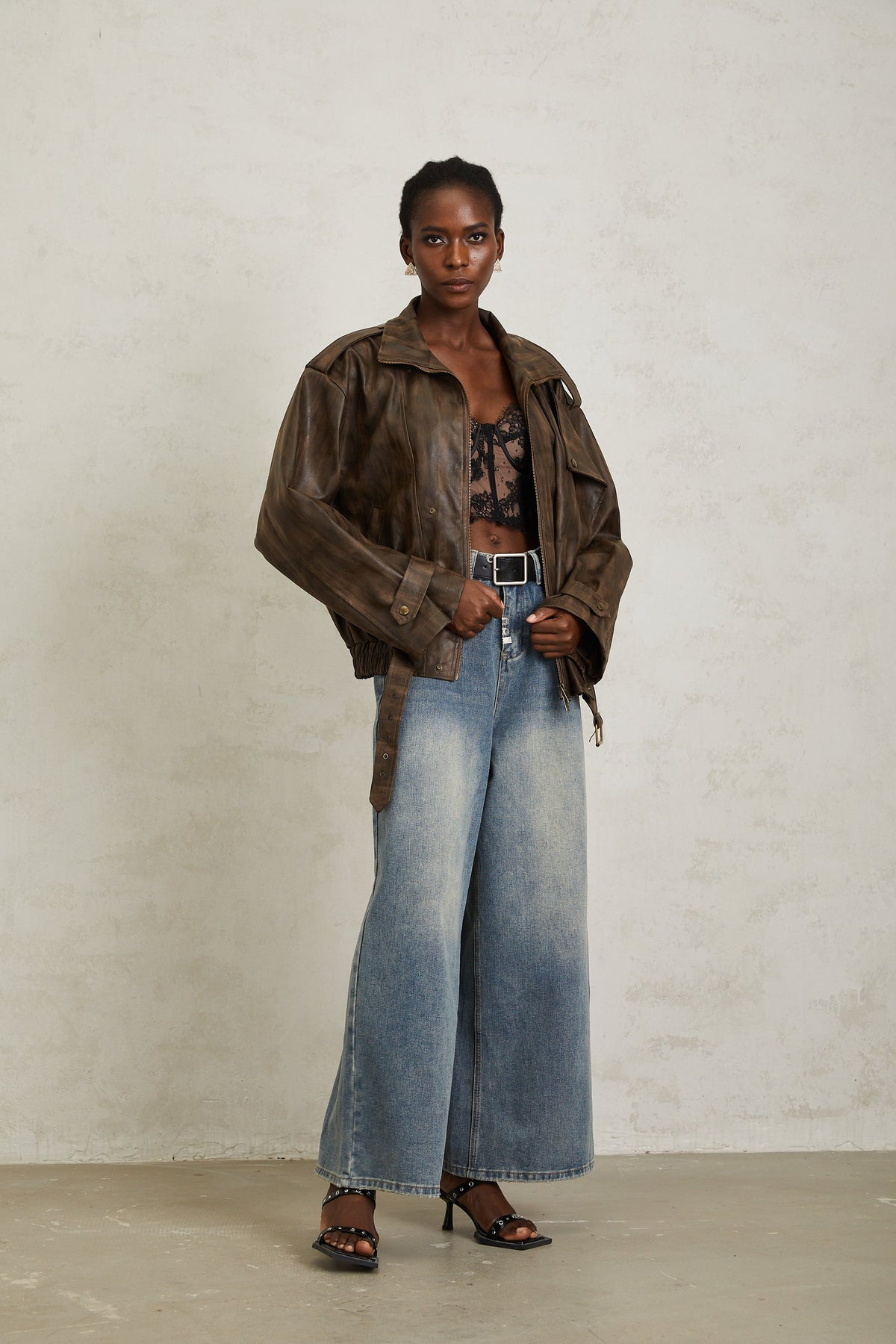 Manon Brown Tie-Dye Leather Biker Jacket (Final Sale-US Only)