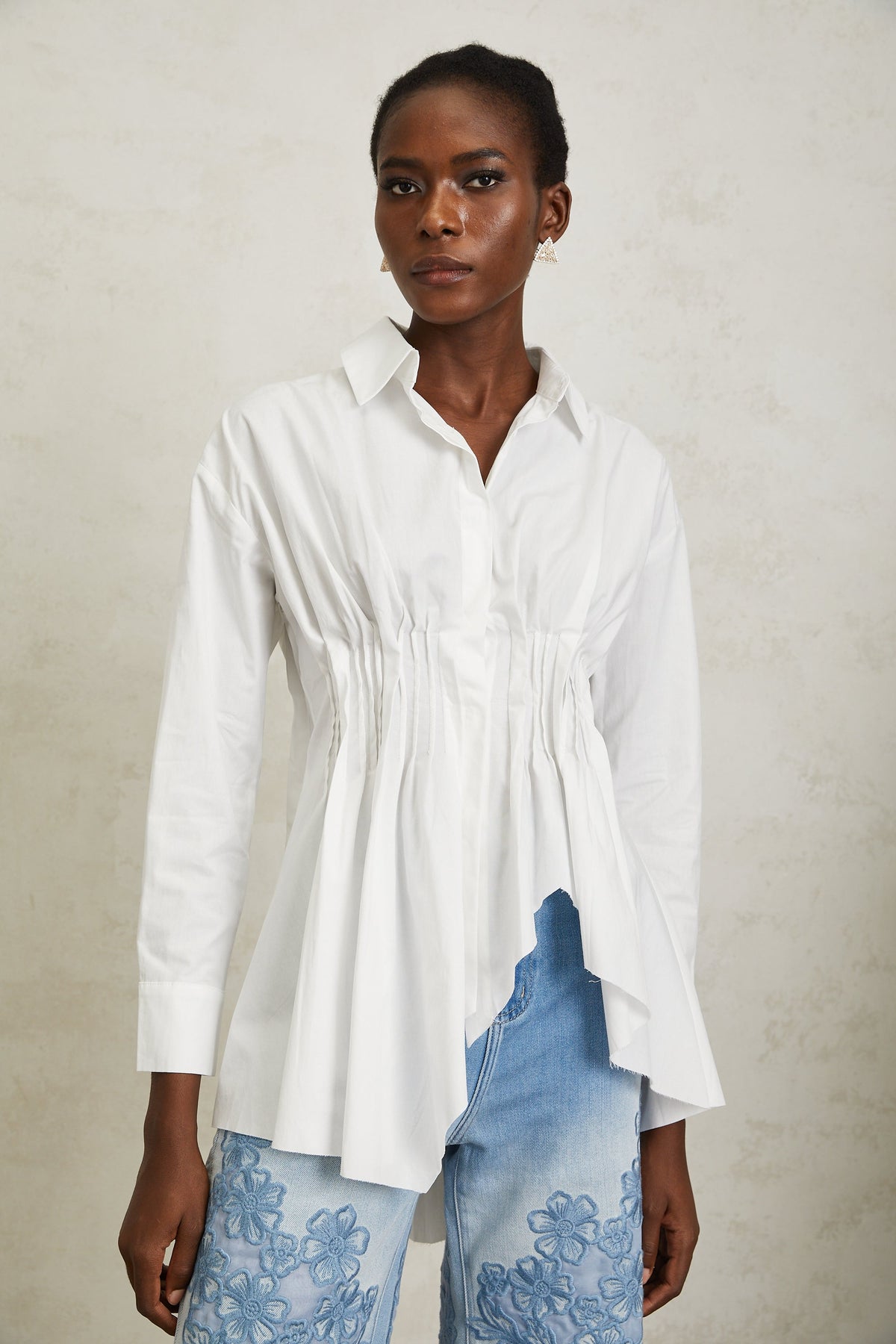 Valentina White Asymmetrical Pleated Shirt