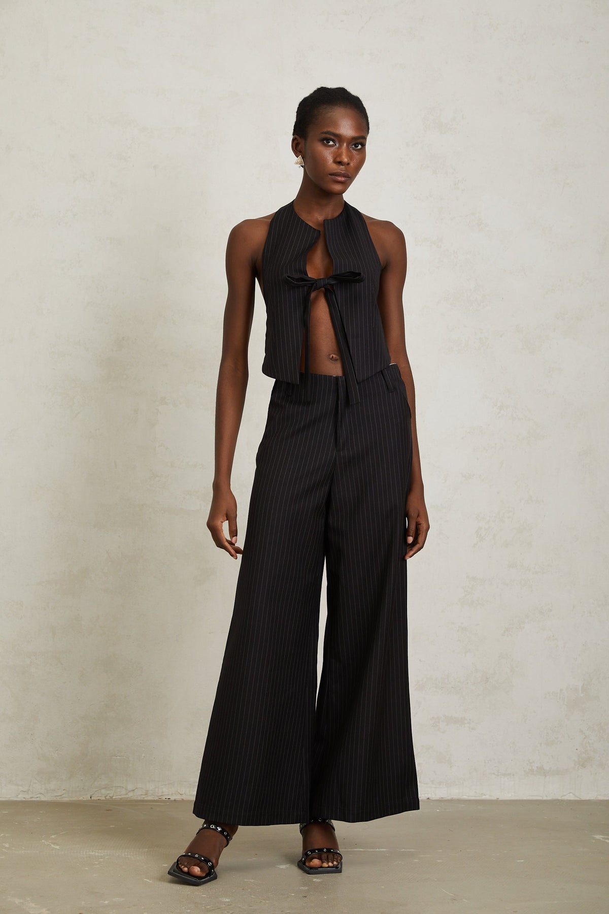 Octavie Black Vertical Striped Top & Trousers Set
