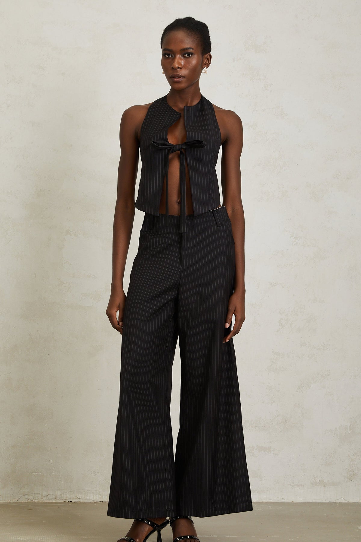 Octavie Black Vertical Striped Top & Trousers Set