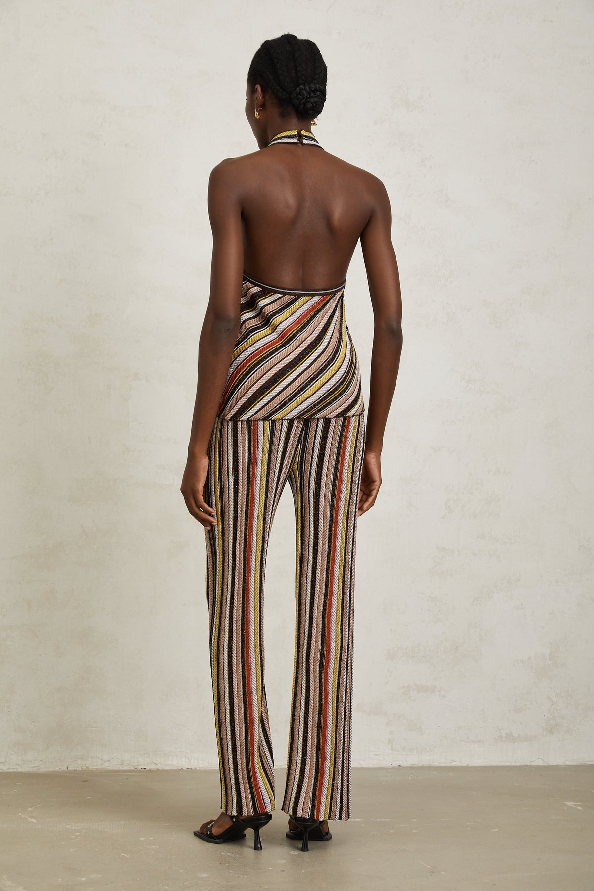 Harper Brown Striped Knit Top & Trousers Set