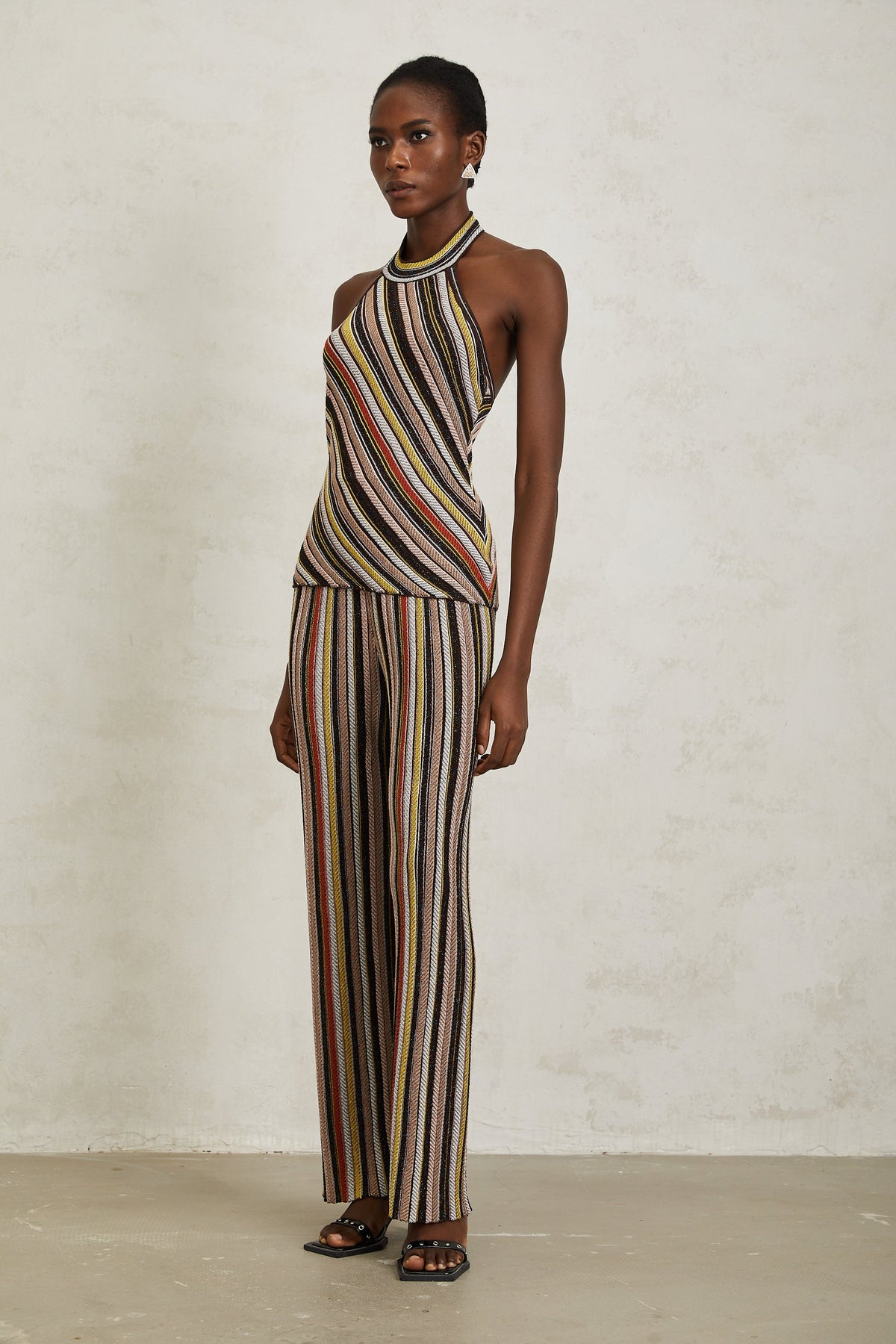 Harper Brown Striped Knit Top & Trousers Set