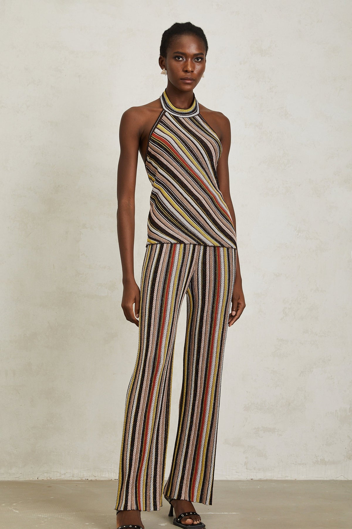 Harper Brown Striped Knit Top & Trousers Set