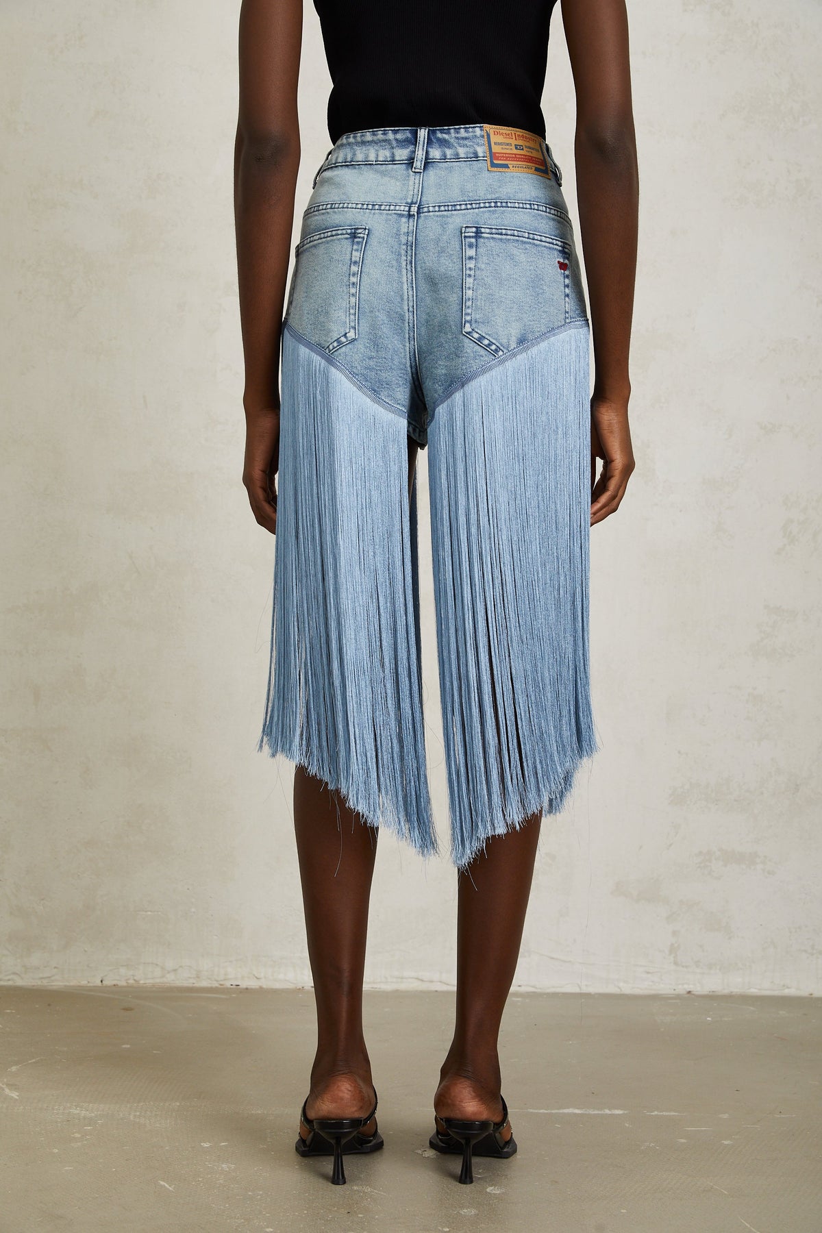 Martina Blue Fringed Panel Denim Shorts