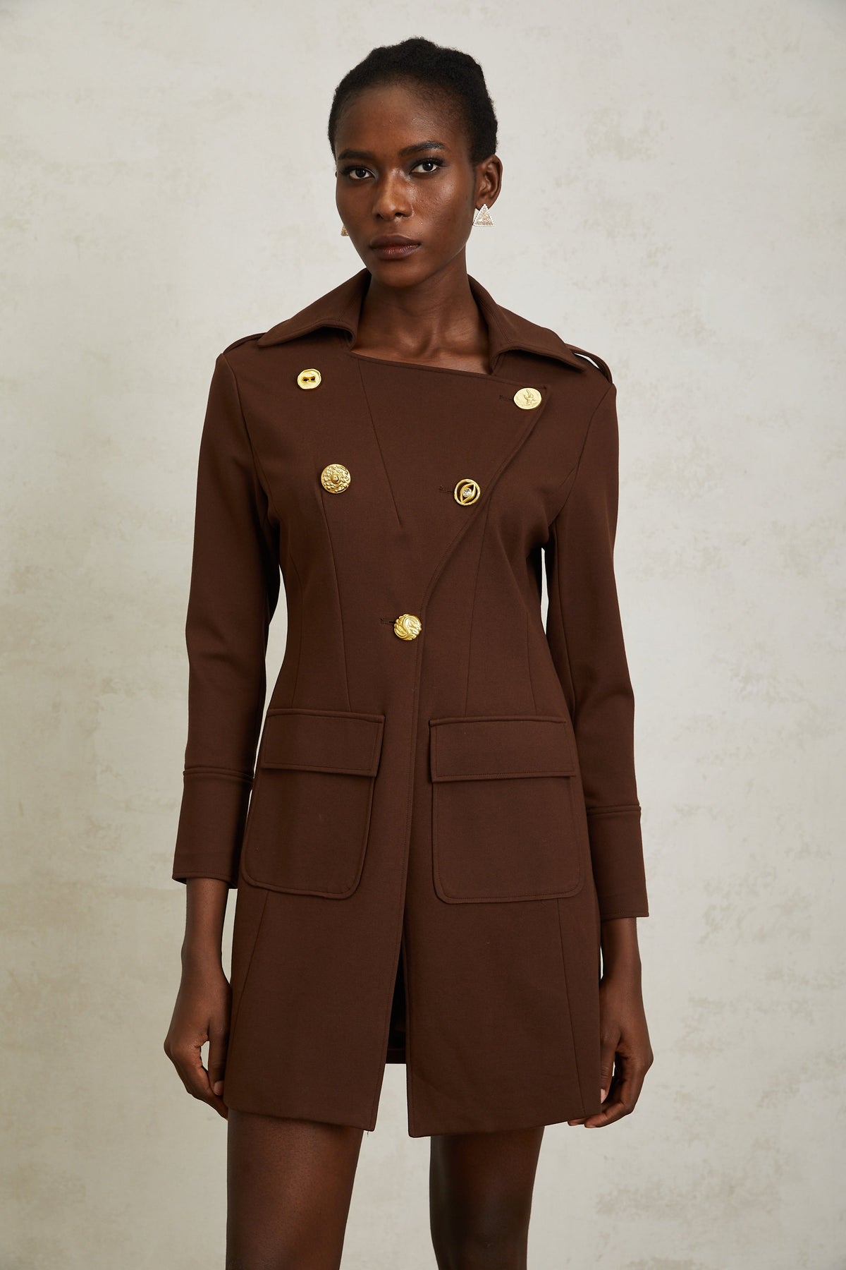 Lison Brown Notched Lapel Trench Coat