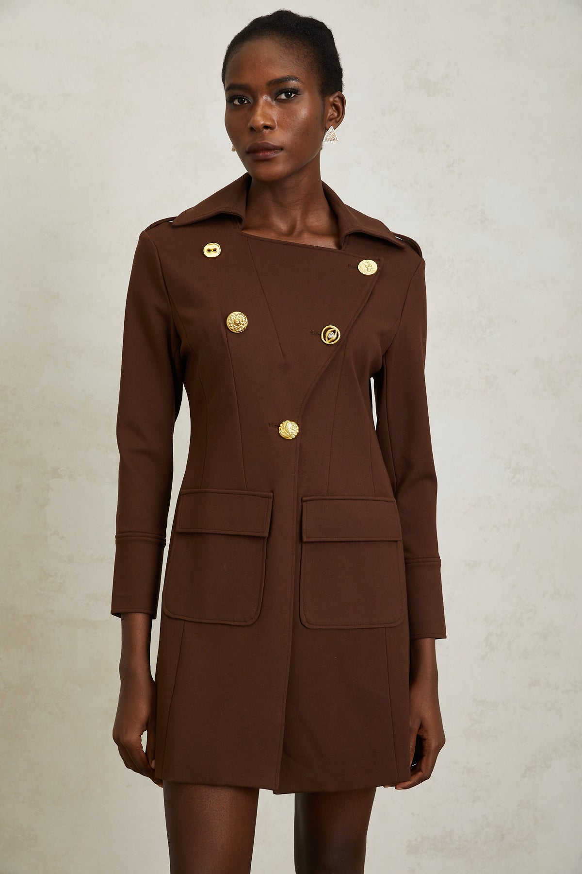 Lison Brown Notched Lapel Trench Coat