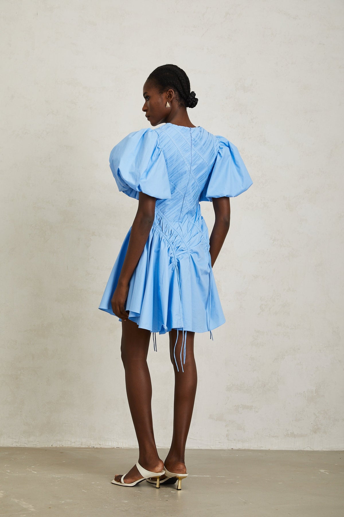 Amaryllis Blue Ruched Drawstring Hem Mini Dress