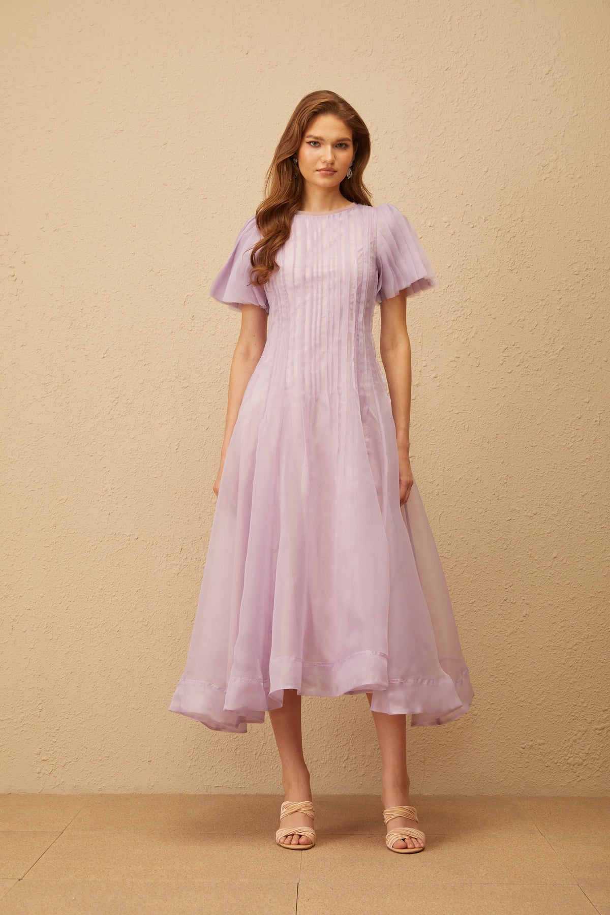 Léna Light Purple Pleated Organza Midi Dress