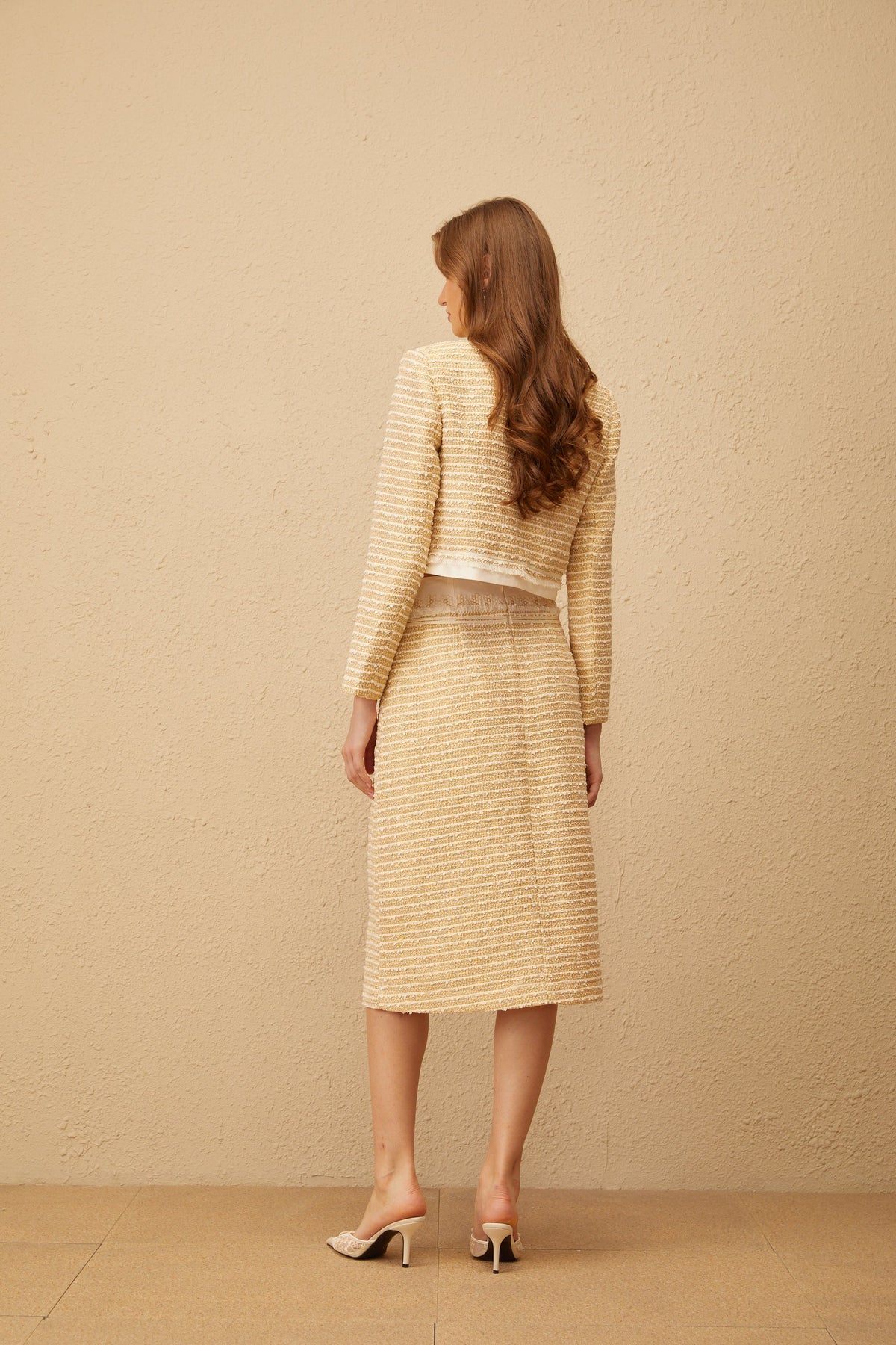 Catalina Neutral Floral Jacquard Tweed Jacket & Skirt Set