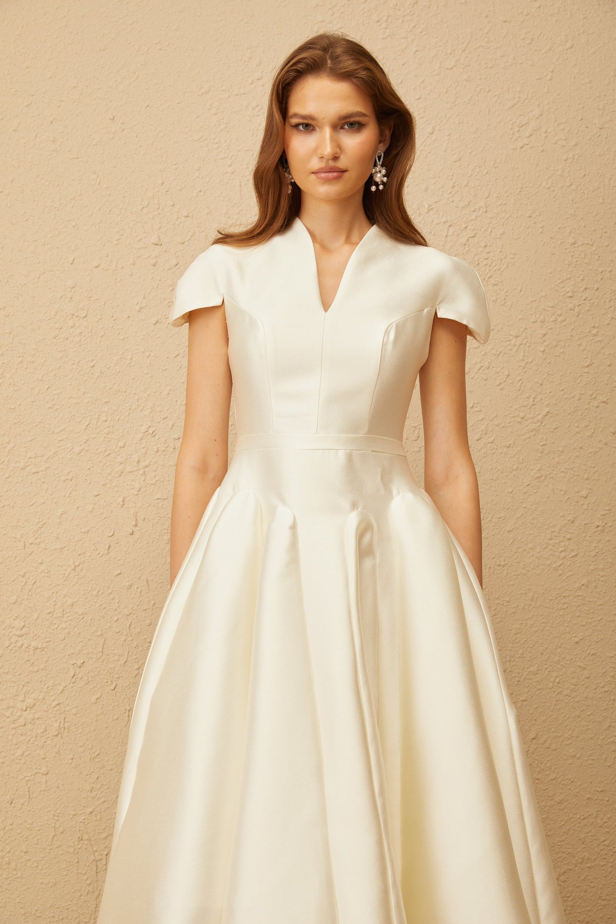 Aventin White Godet Design Midi Dress (Final Sale-US Only)