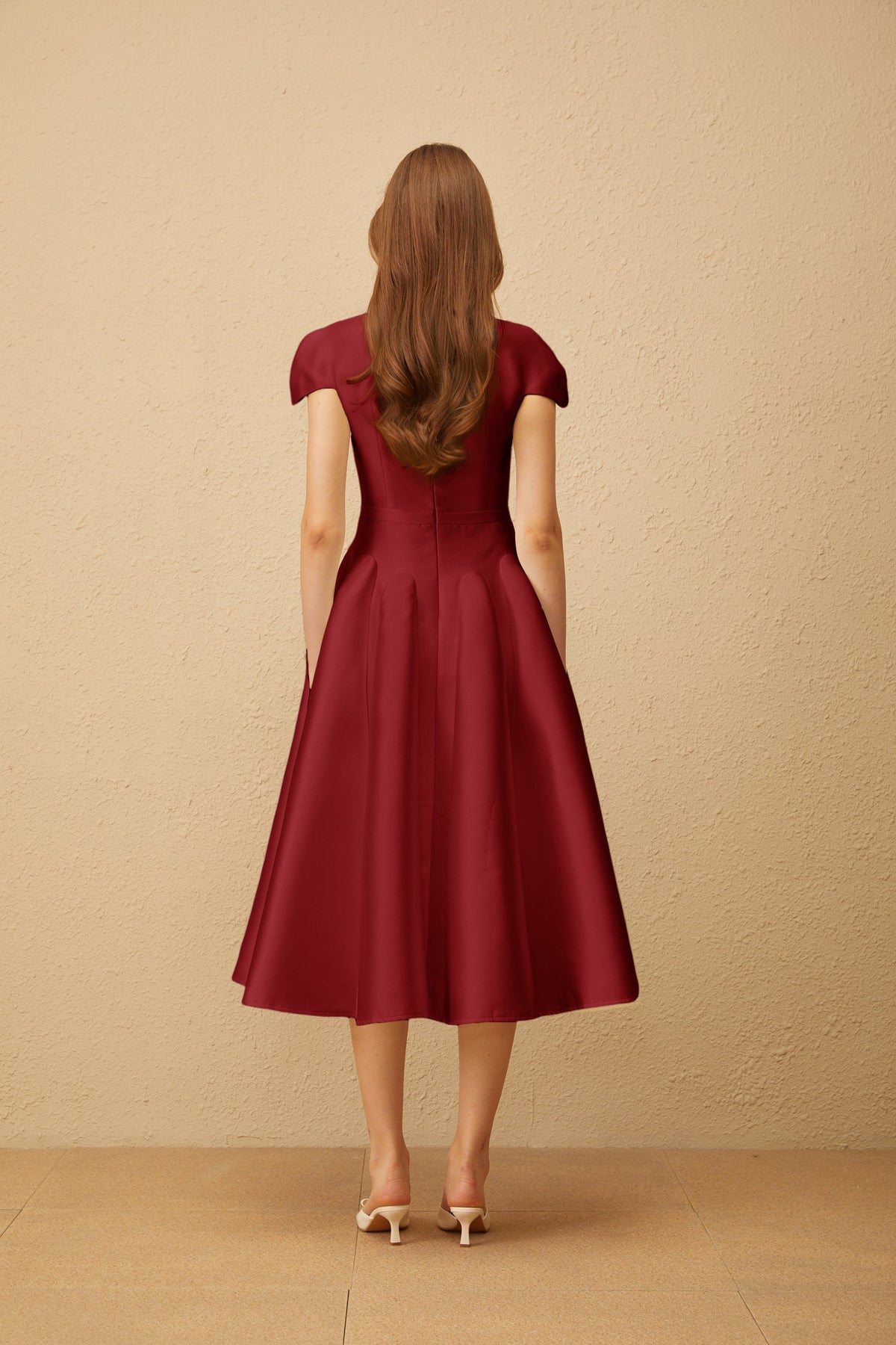 Aventin Red Godet Design Midi Dress