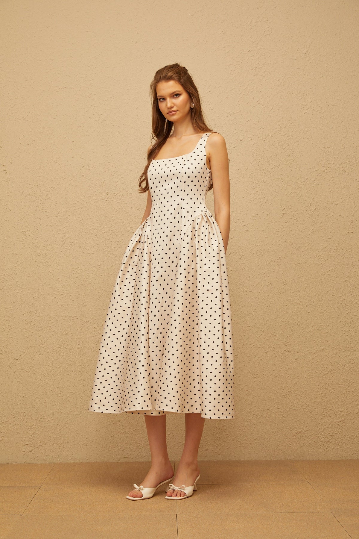 Geneviève White Polka Dot Midi Dress (Final Sale-US Only)