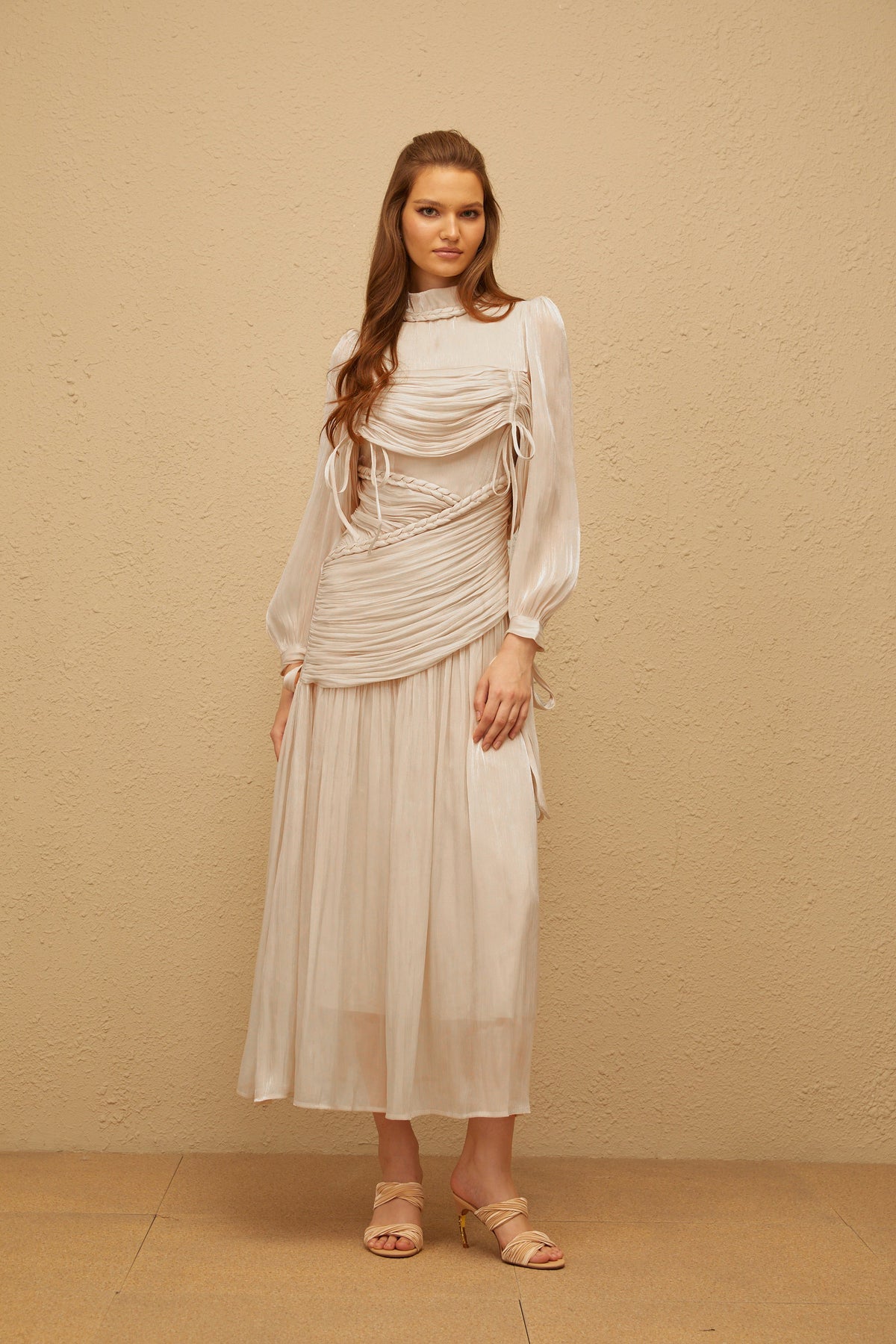 Amour Grey Ruched Glossy Maxi Dress (Final Sale-US Only)
